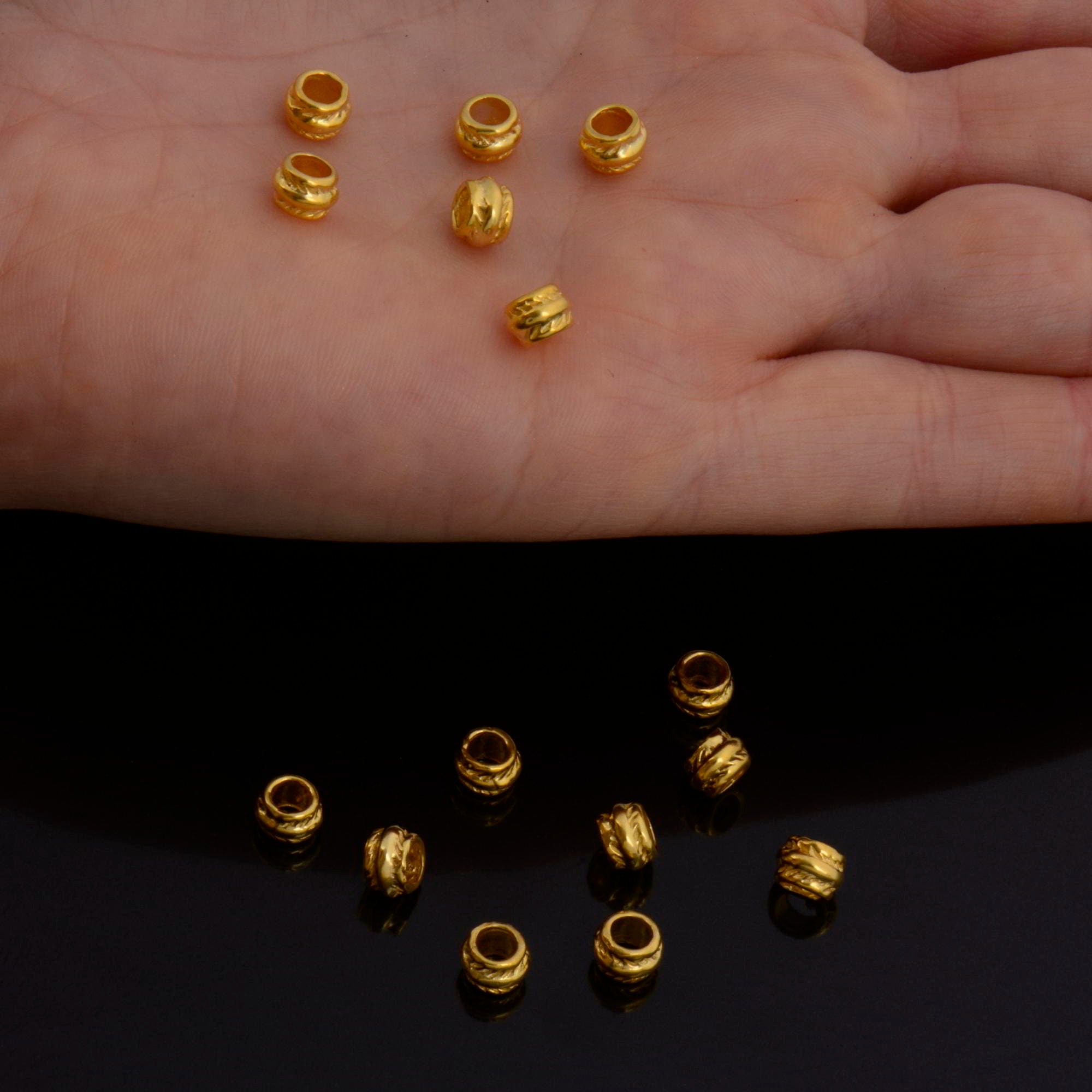 24K Gold Vermeil & 925 Silver Large Hole Bead Rings, Silver Hole Beads Rings, 24K Gold Plated Bead Rings, Jewelry Making Findings, M/VM139