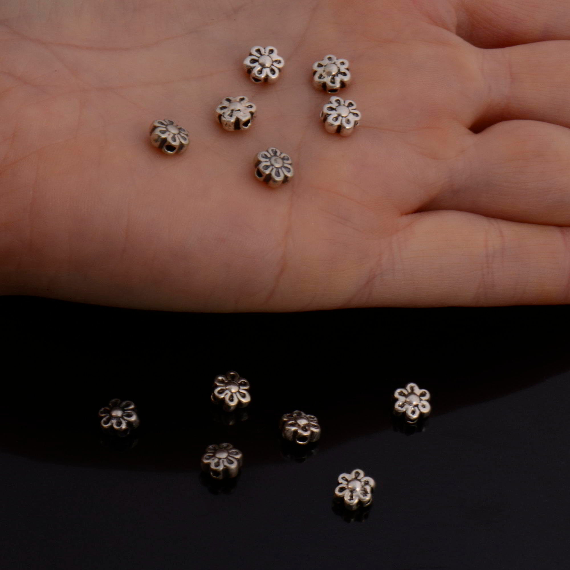 925 Sterling Silver Flower Beads, Handmade Silver Spacer Beads, Solid Silver floral Beads, Jewelry Supply, M142