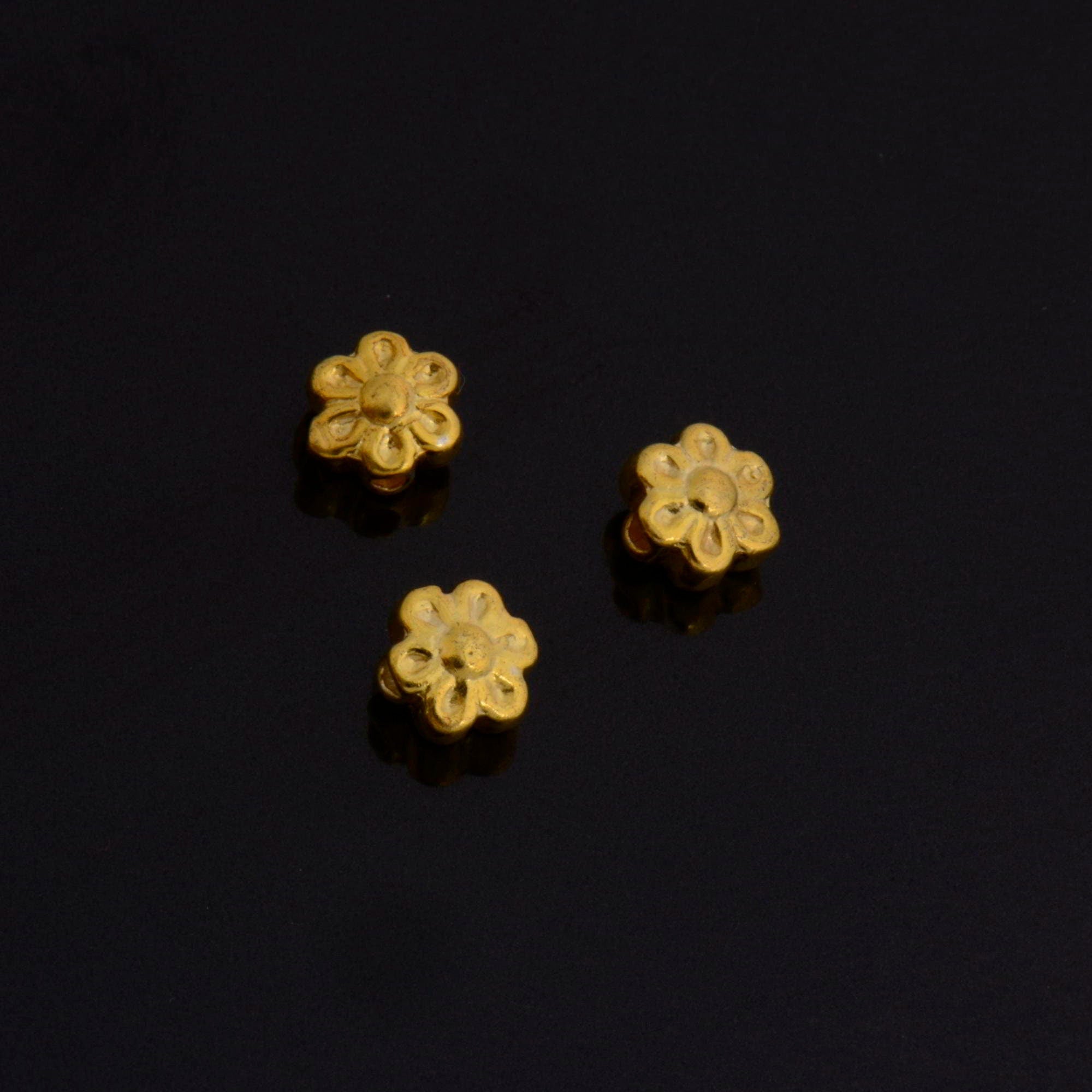 24K Gold Vermeil Flower Beads, Handmade 925 Silver Floral Beads in Gold, Gold Spacer Beads, Jewelry Supply, VM142