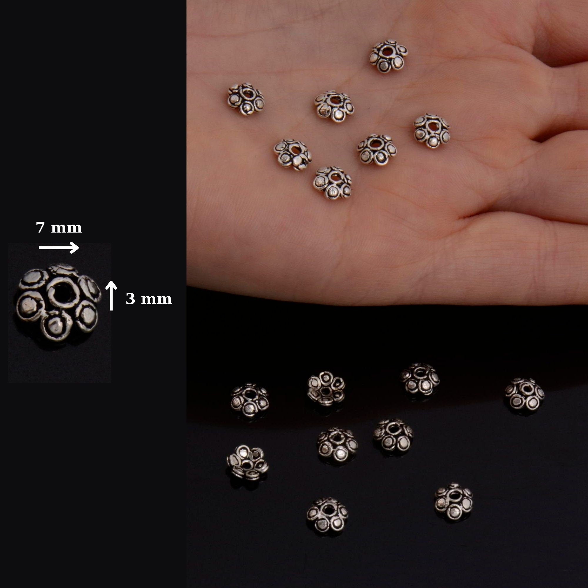 925 Sterling Silver Bead Caps, Handmade Silver Bead Caps in 24K Gold, Silver Bead Caps, Spacer Bead Caps, Jewelry Supply, M143