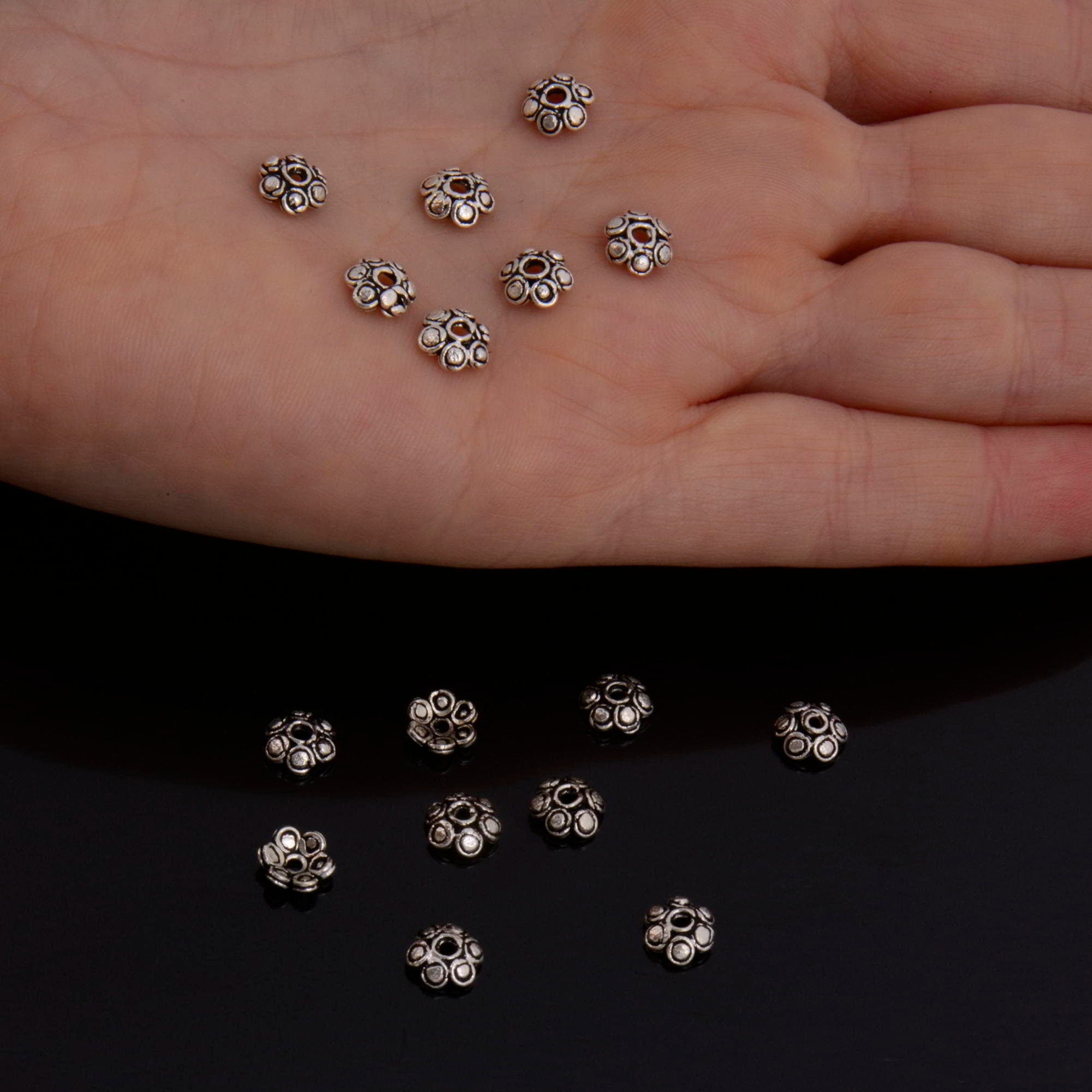 925 Sterling Silver Bead Caps, Handmade Silver Bead Caps in 24K Gold, Silver Bead Caps, Spacer Bead Caps, Jewelry Supply, M143