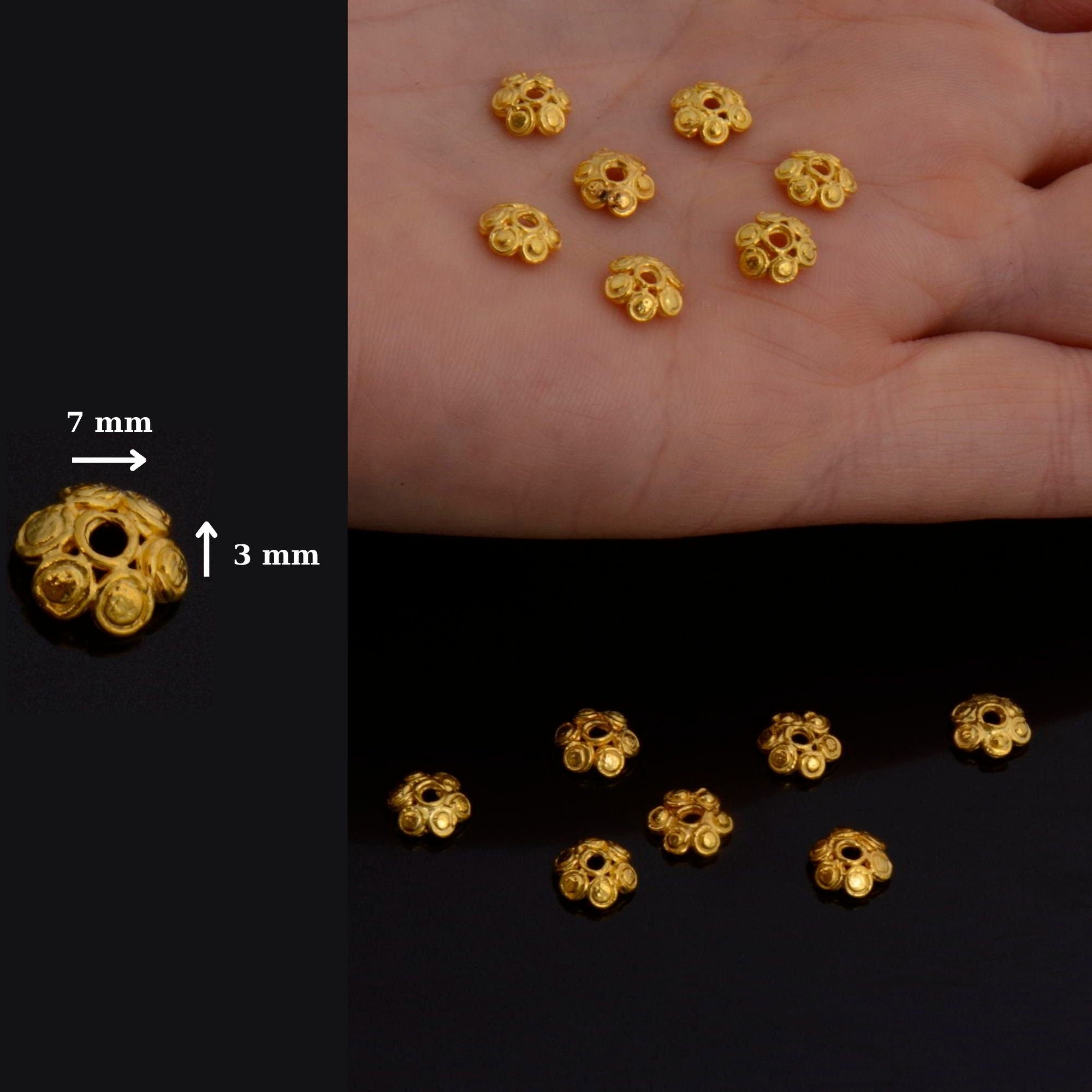 24K Gold Vermeil Bead Caps, Handmade Silver Bead Caps in 24K Gold, 925 Silver Bead Caps, Spacer Bead Caps, Jewelry Supplies, VM143