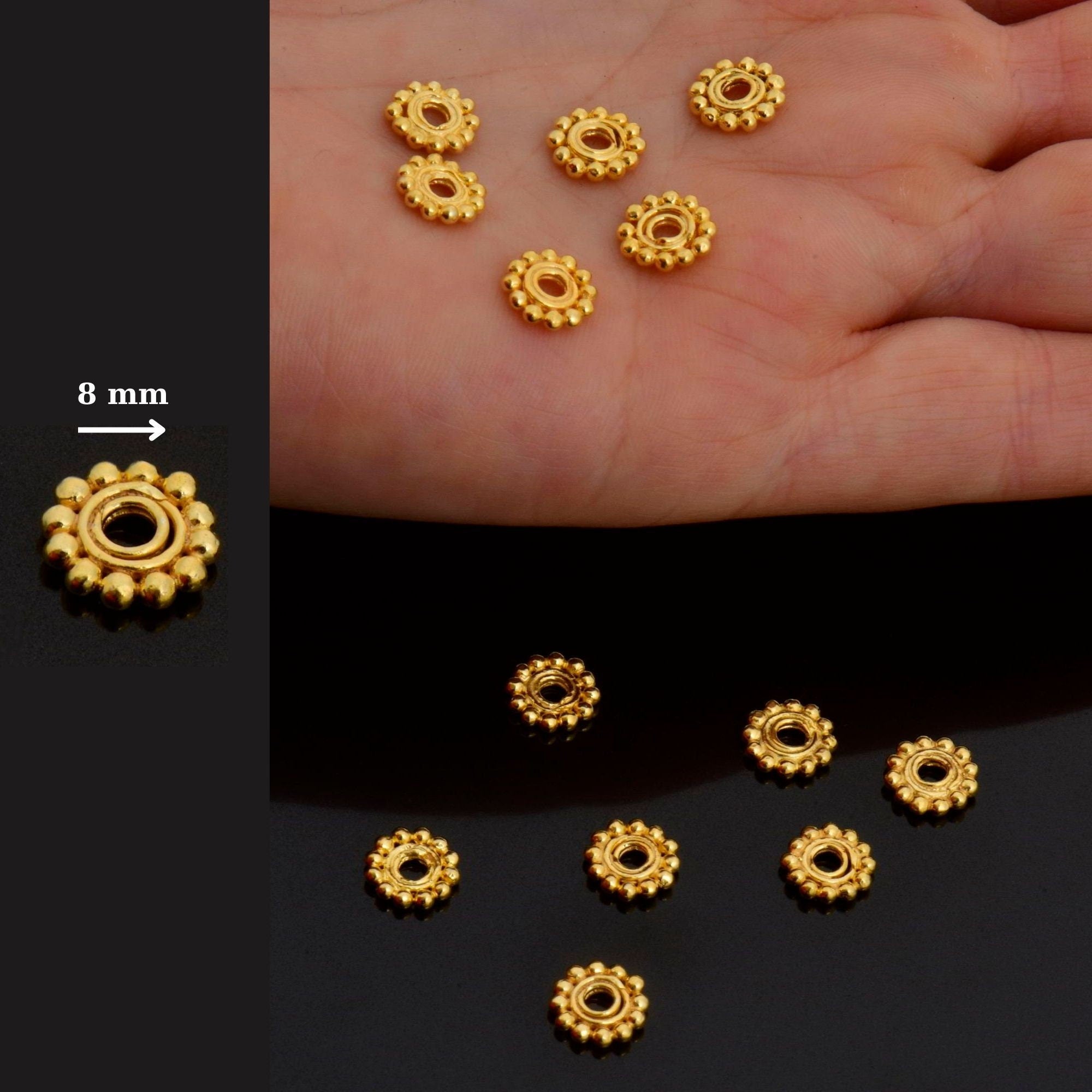 24K Gold Vermeil Separators, Handmade Silver Beads in 24K Gold, 925 Solid Silver Beads, Spacer Beads, Jewelry Supply, VM130B
