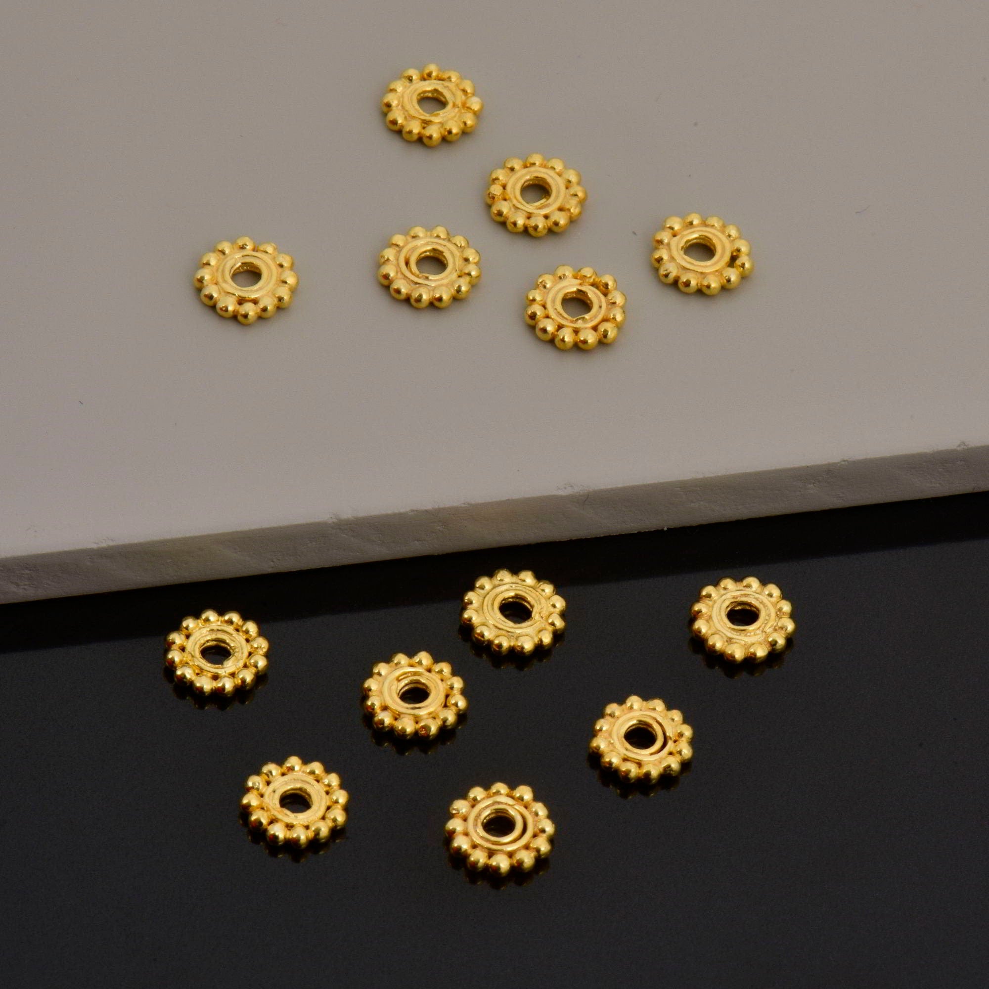 24K Gold Vermeil Separators, Handmade Silver Beads in 24K Gold, 925 Solid Silver Beads, Spacer Beads, Jewelry Supply, VM130B