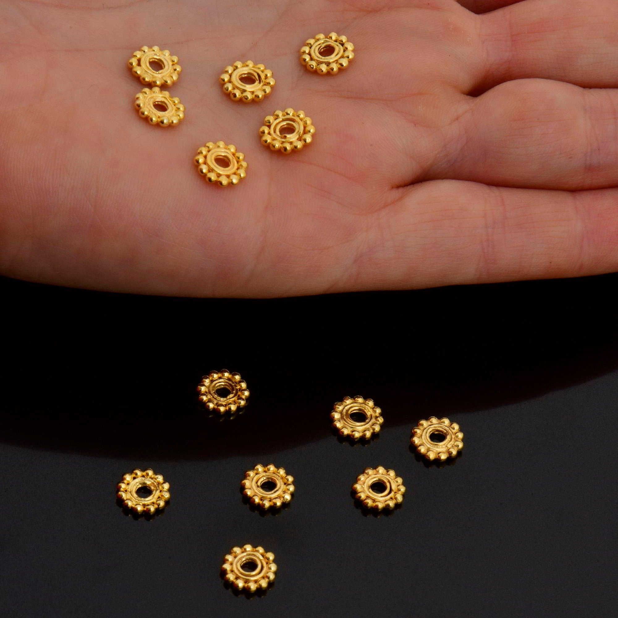 24K Gold Vermeil & 925 Silver Separators, Handmade Silver Beads in Gold, Solid Silver Beads, Spacer Beads, Jewelry Supply, M/VM130 A-B