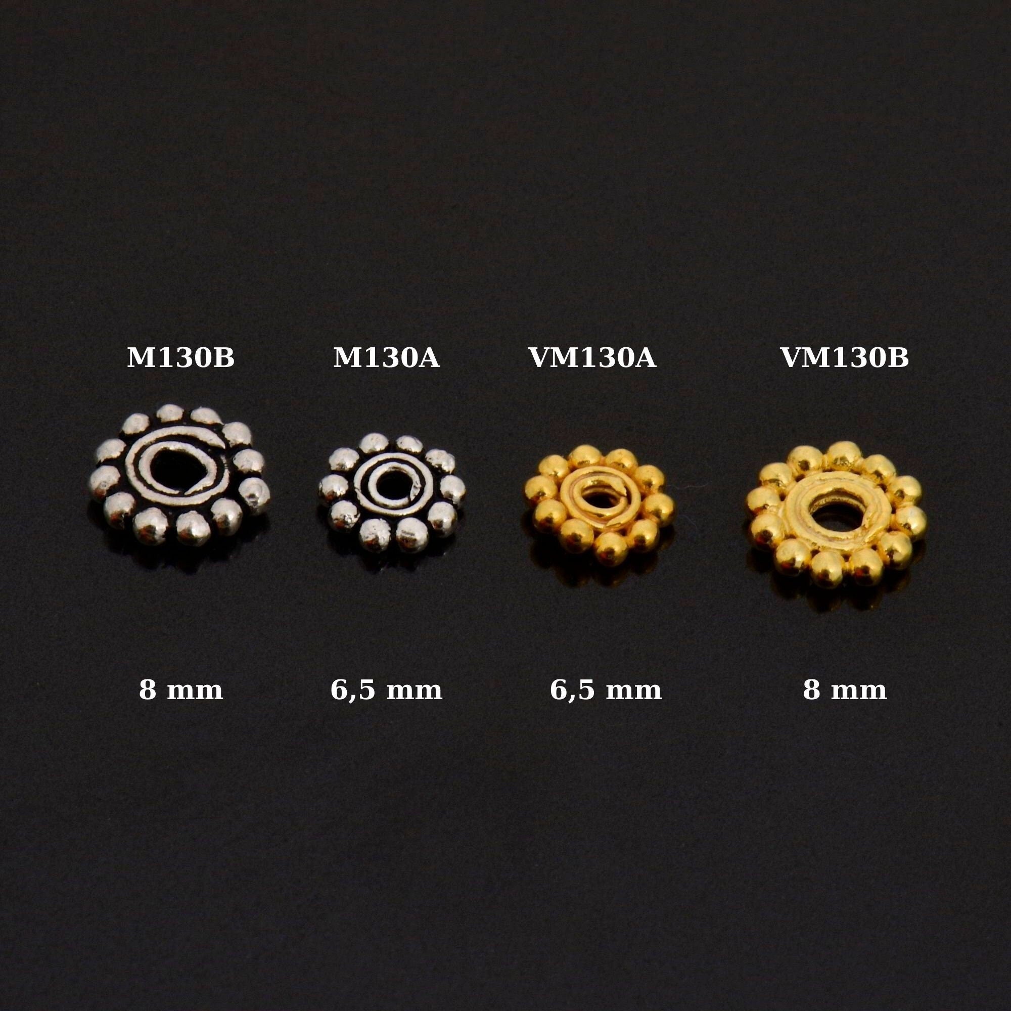 24K Gold Vermeil & 925 Silver Separators, Handmade Silver Beads in Gold, Solid Silver Beads, Spacer Beads, Jewelry Supply, M/VM130 A-B