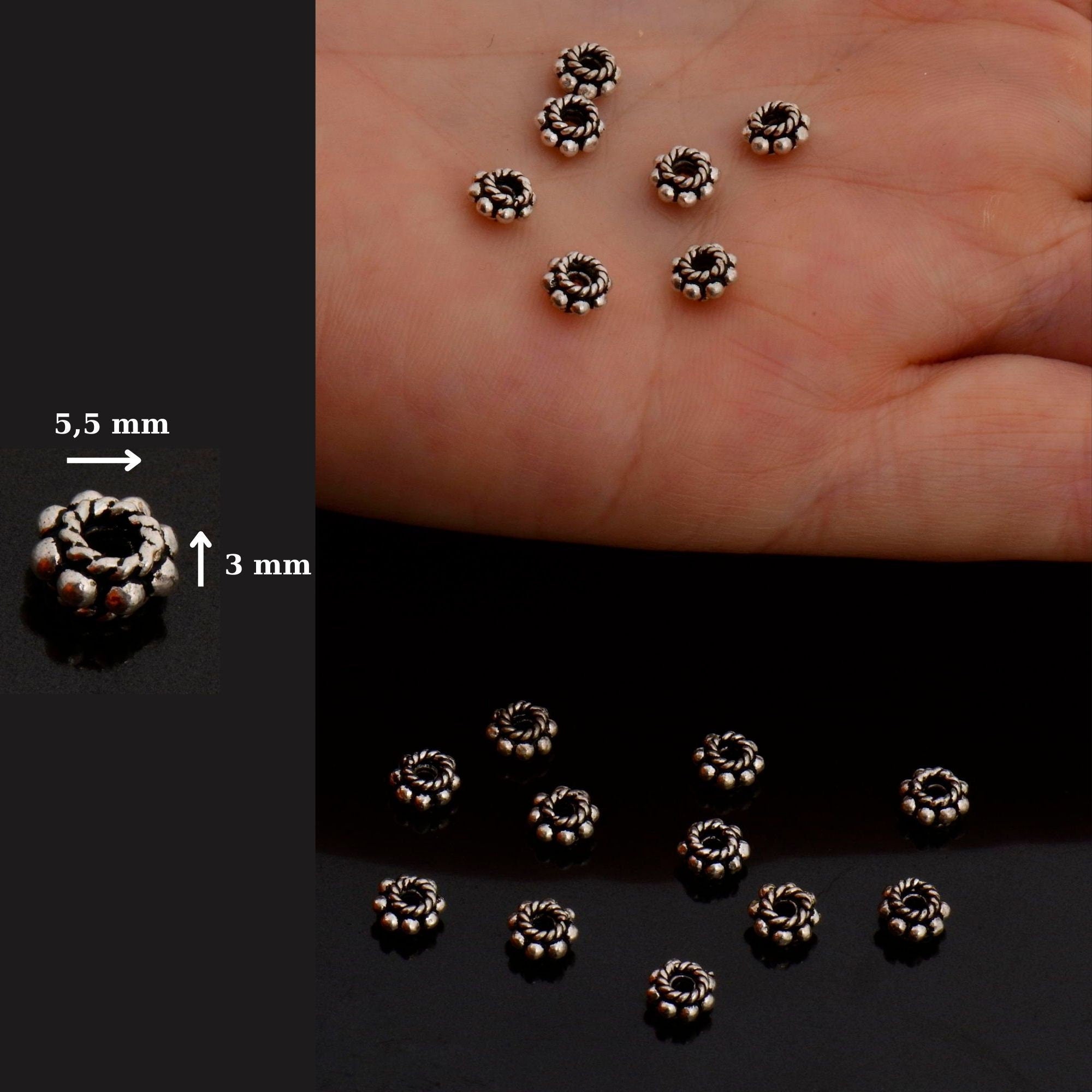 925 Sterling Silver Separators, Handmade Silver Separators, Solid Silver Beads, Spacer Beads, Jewelry Supply, M134A