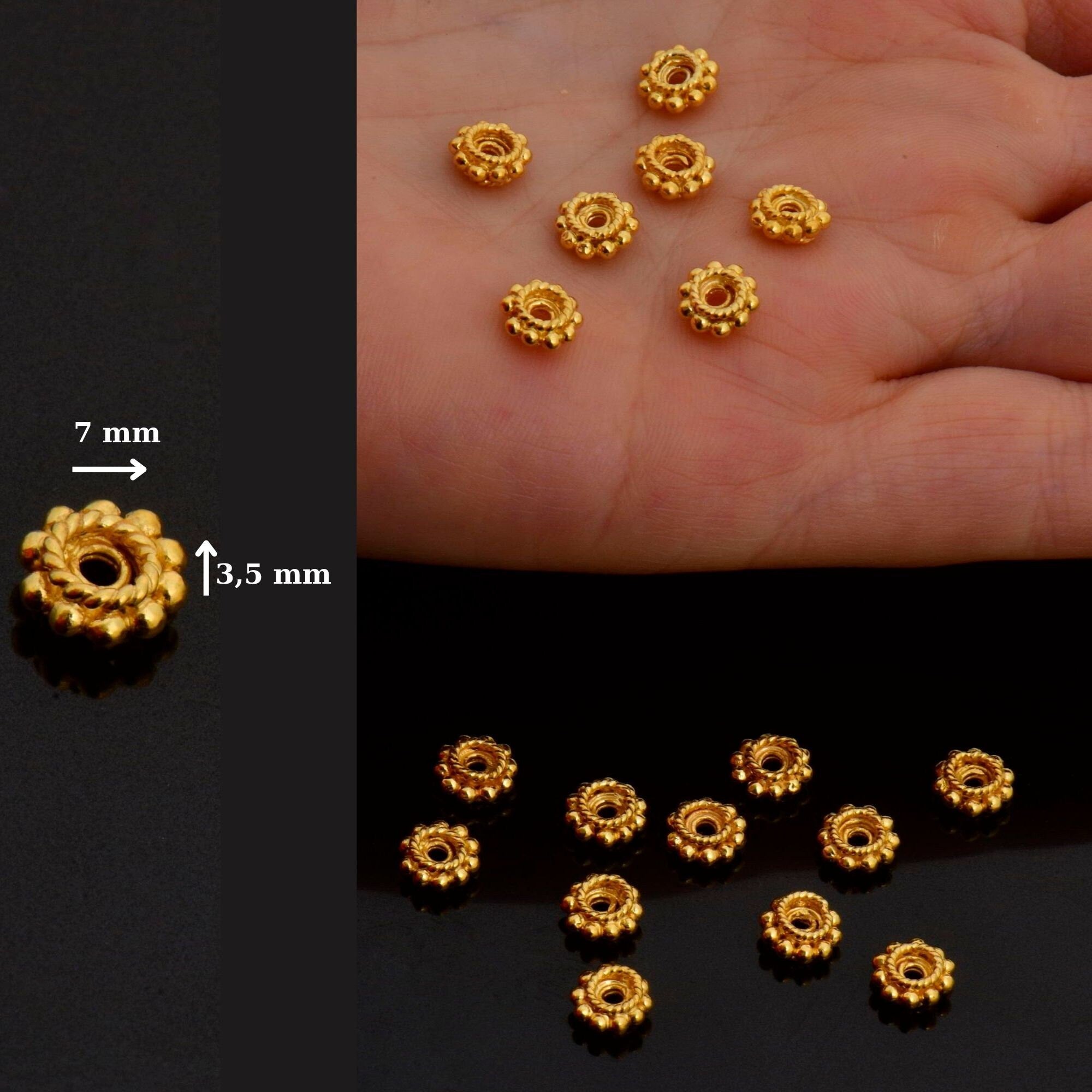 24K Gold Vermeil Separators, Handmade Silver Beads in 24K Gold, 925 Solid Silver Beads, Spacer Beads, Jewelry Supply, VM134B