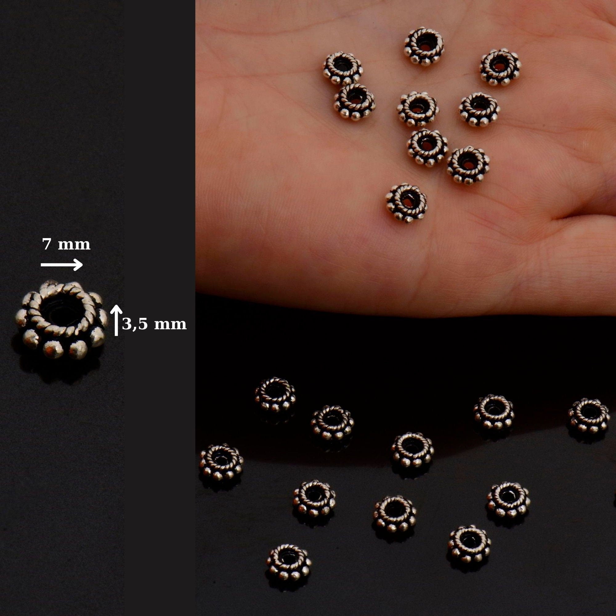 24K Gold Vermeil & 925 Silver Separators, Handmade Silver Beads in Gold, Solid Silver Beads, Spacer Beads, Jewelry Supply, M/VM134 A-B