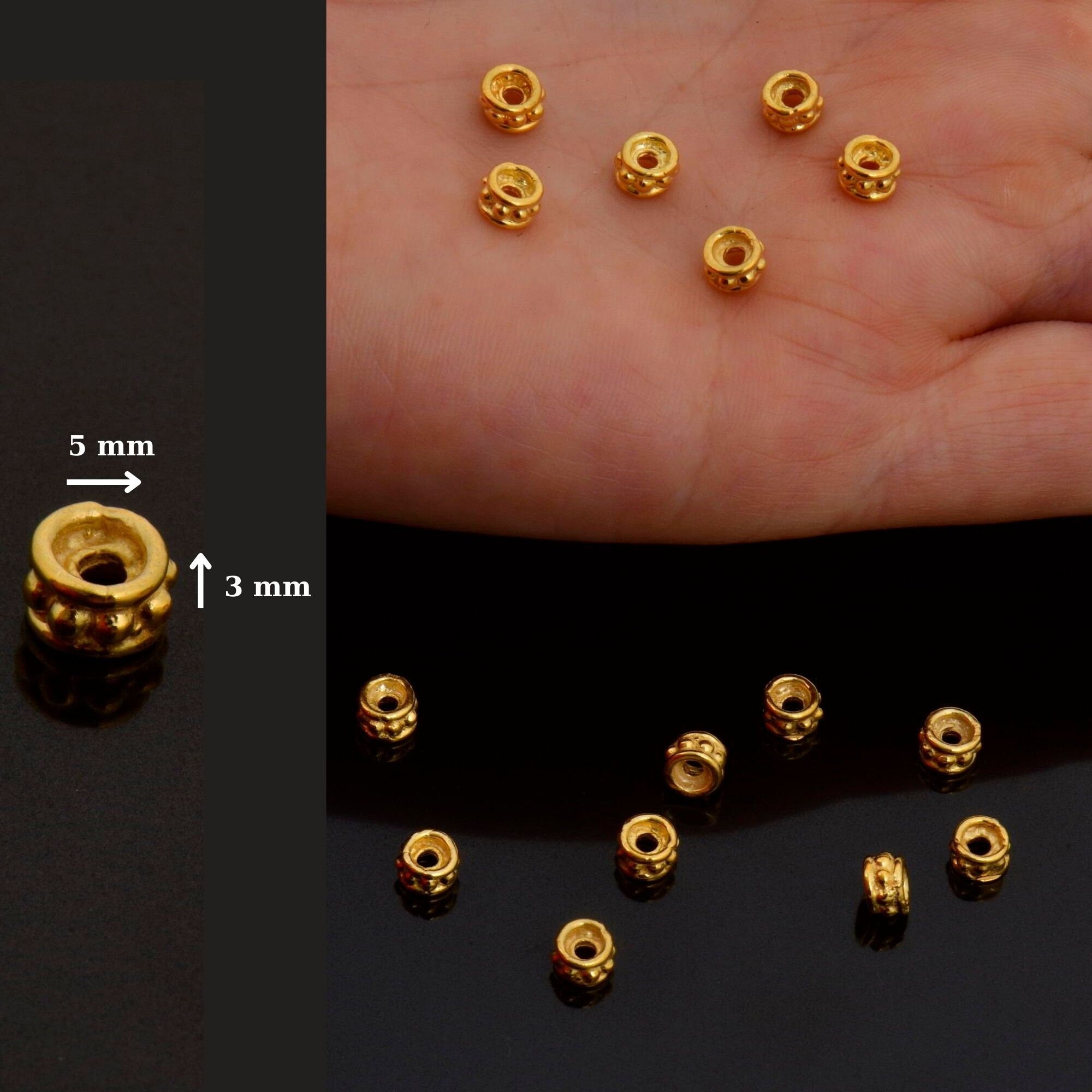 24K Gold Vermeil Separators, Handmade Silver Beads in 24K Gold, 925 Solid Silver Beads, Spacer Beads, Jewelry Supply, VM135A