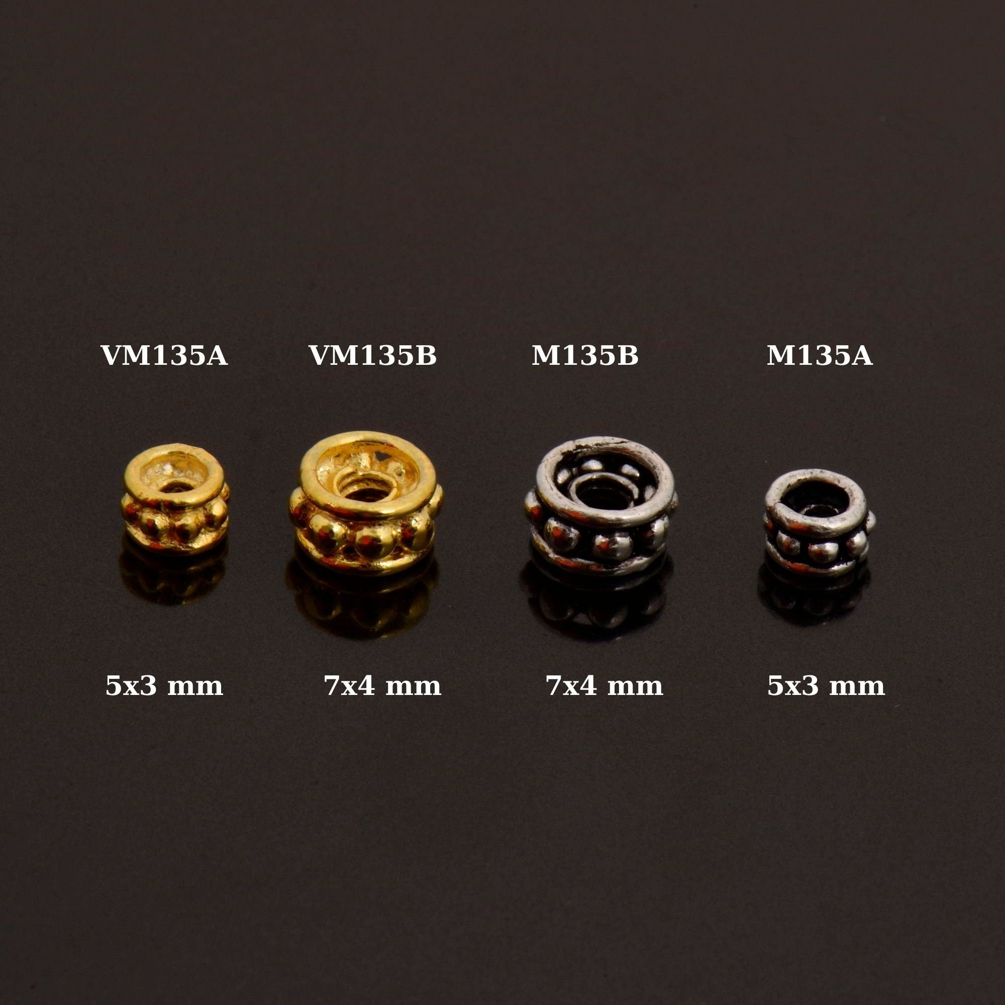 24K Gold Vermeil & 925 Silver Separators, Handmade Silver Beads in 24K Gold, Solid Silver Beads, Spacer Beads, Jewelry Supply, M/VM135 A-B