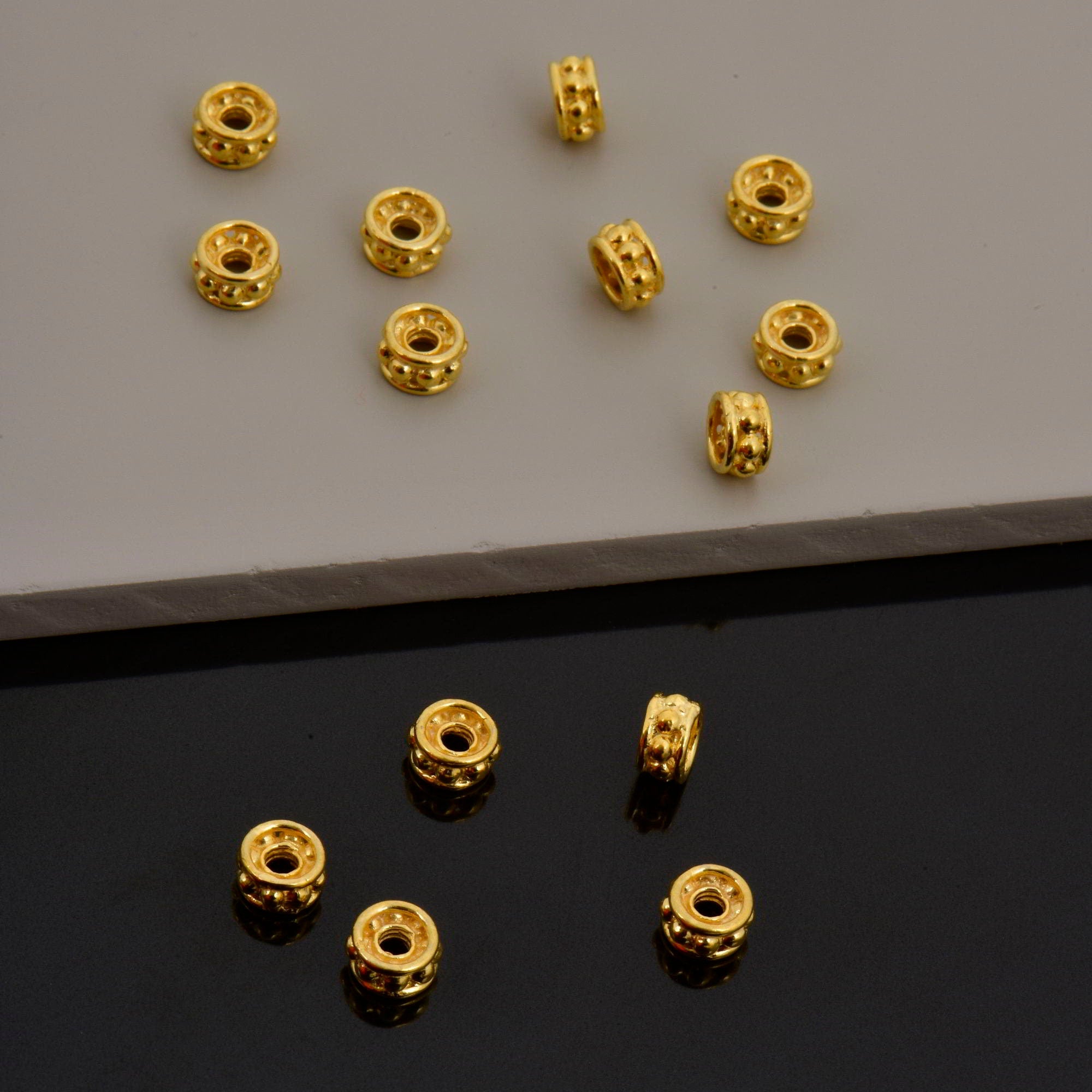 24K Gold Vermeil & 925 Silver Separators, Handmade Silver Beads in 24K Gold, Solid Silver Beads, Spacer Beads, Jewelry Supply, M/VM135 A-B