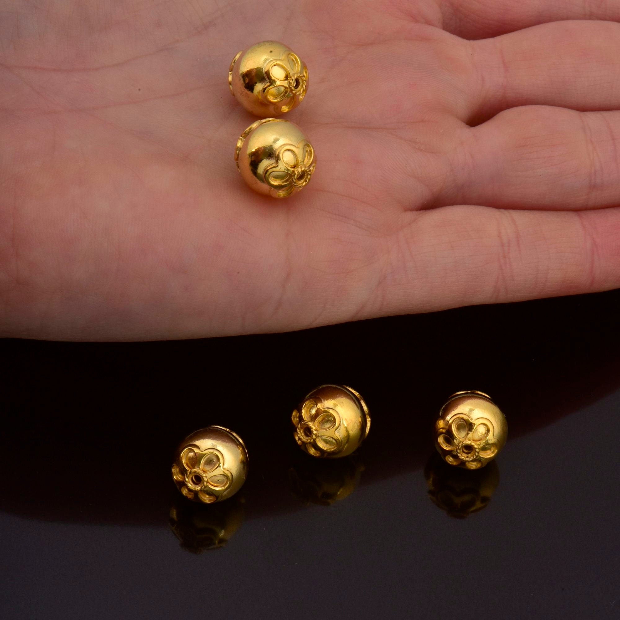 24K Gold Vermeil Large Sized Capped Seamless Beads, Handmade Silver Beads in 24K Gold, 925 Solid Silver Beads, Jewelry Supply, VM108A