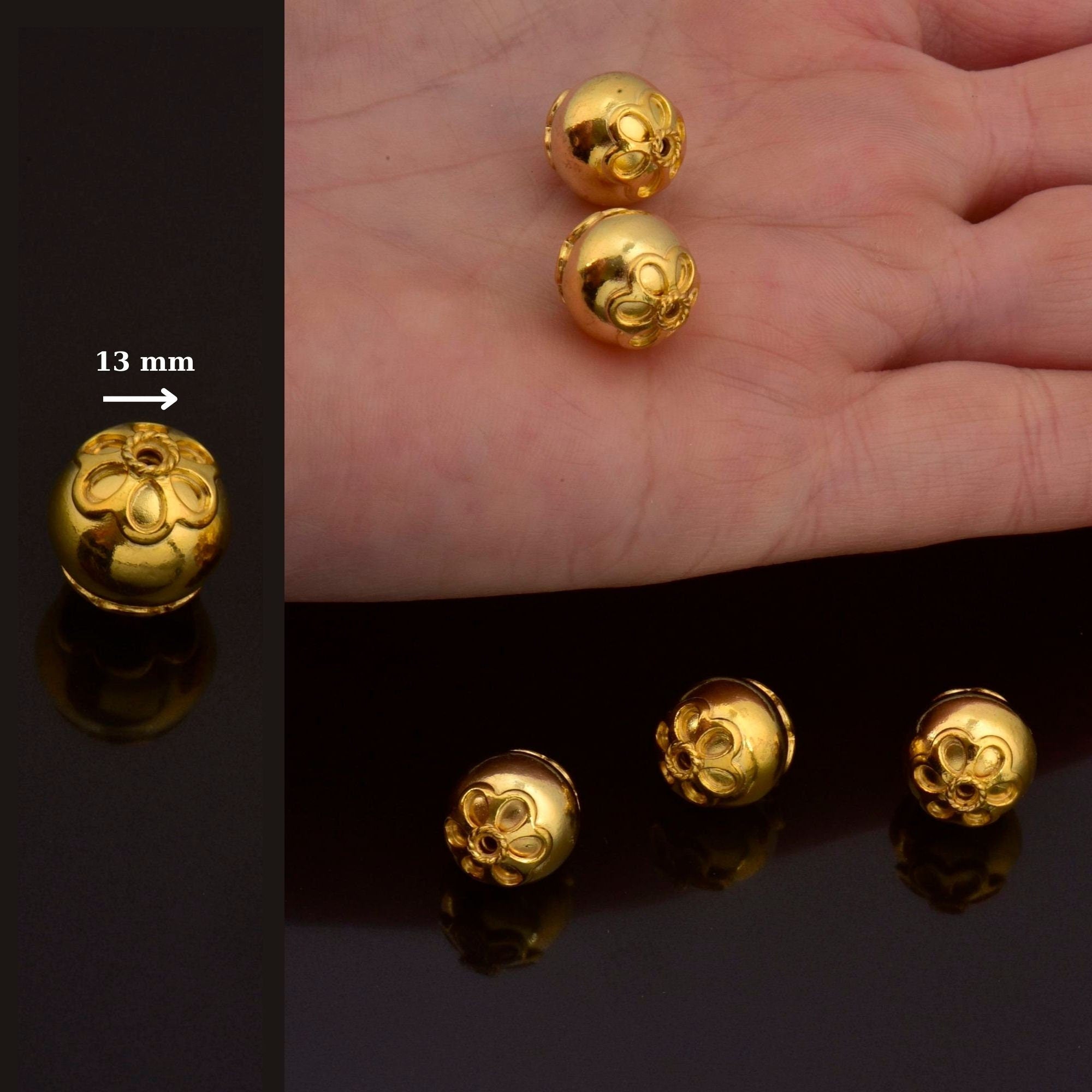 24K Gold Vermeil Large Sized Capped Seamless Beads, Handmade Silver Beads in 24K Gold, 925 Solid Silver Beads, Jewelry Supply, VM108A