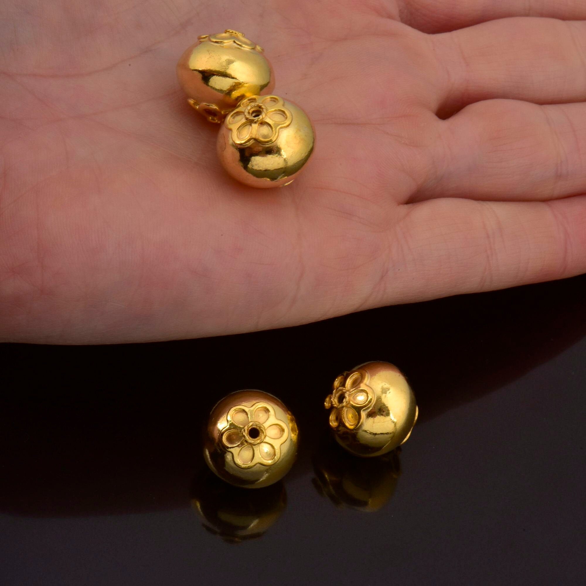 24K Gold Vermeil Large Sized Capped Seamless Beads, Handmade Silver Beads in 24K Gold, 925 Solid Silver Beads, Jewelry Supply, VM108B