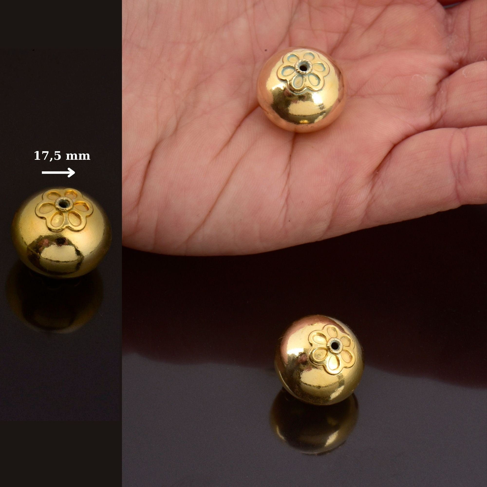 24K Gold Vermeil & 925 Silver Large Sized Capped Seamless Beads, Silver Beads, Handmade Silver Beads in Gold, Jewelry Supply, M/VM108A-C