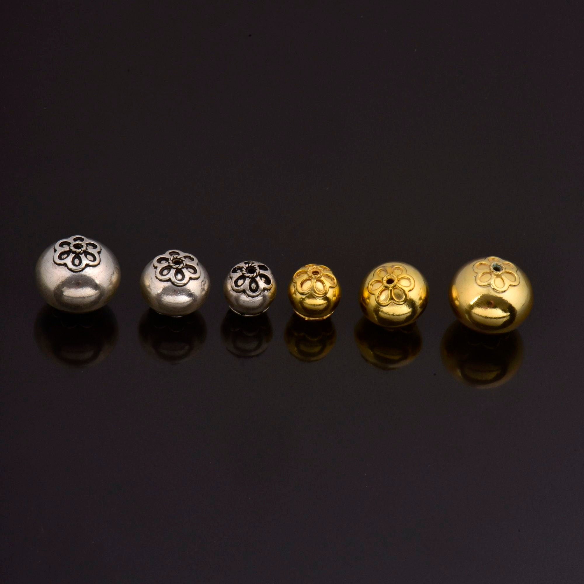 24K Gold Vermeil & 925 Silver Large Sized Capped Seamless Beads, Silver Beads, Handmade Silver Beads in Gold, Jewelry Supply, M/VM108A-C