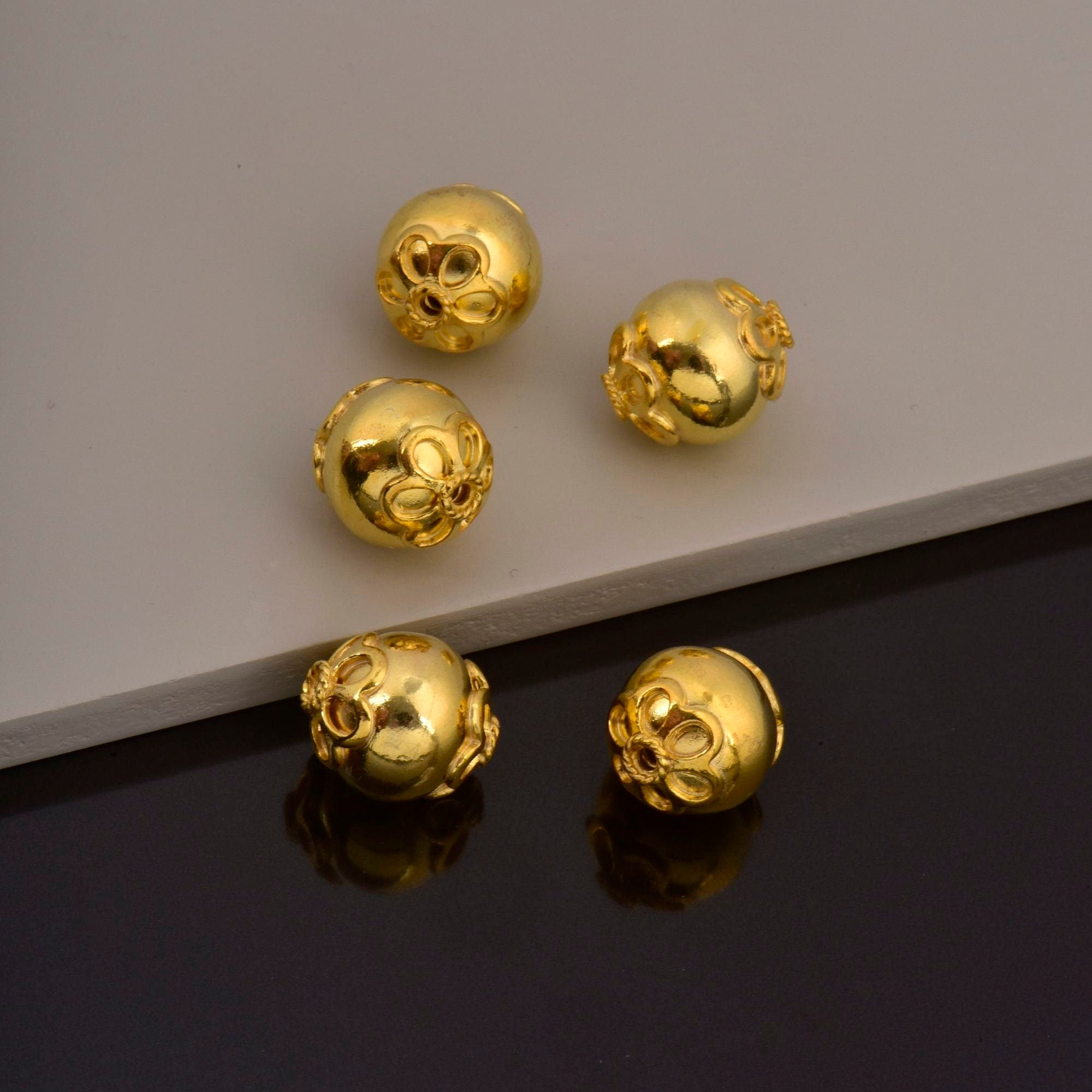 24K Gold Vermeil & 925 Silver Large Sized Capped Seamless Beads, Silver Beads, Handmade Silver Beads in Gold, Jewelry Supply, M/VM108A-C