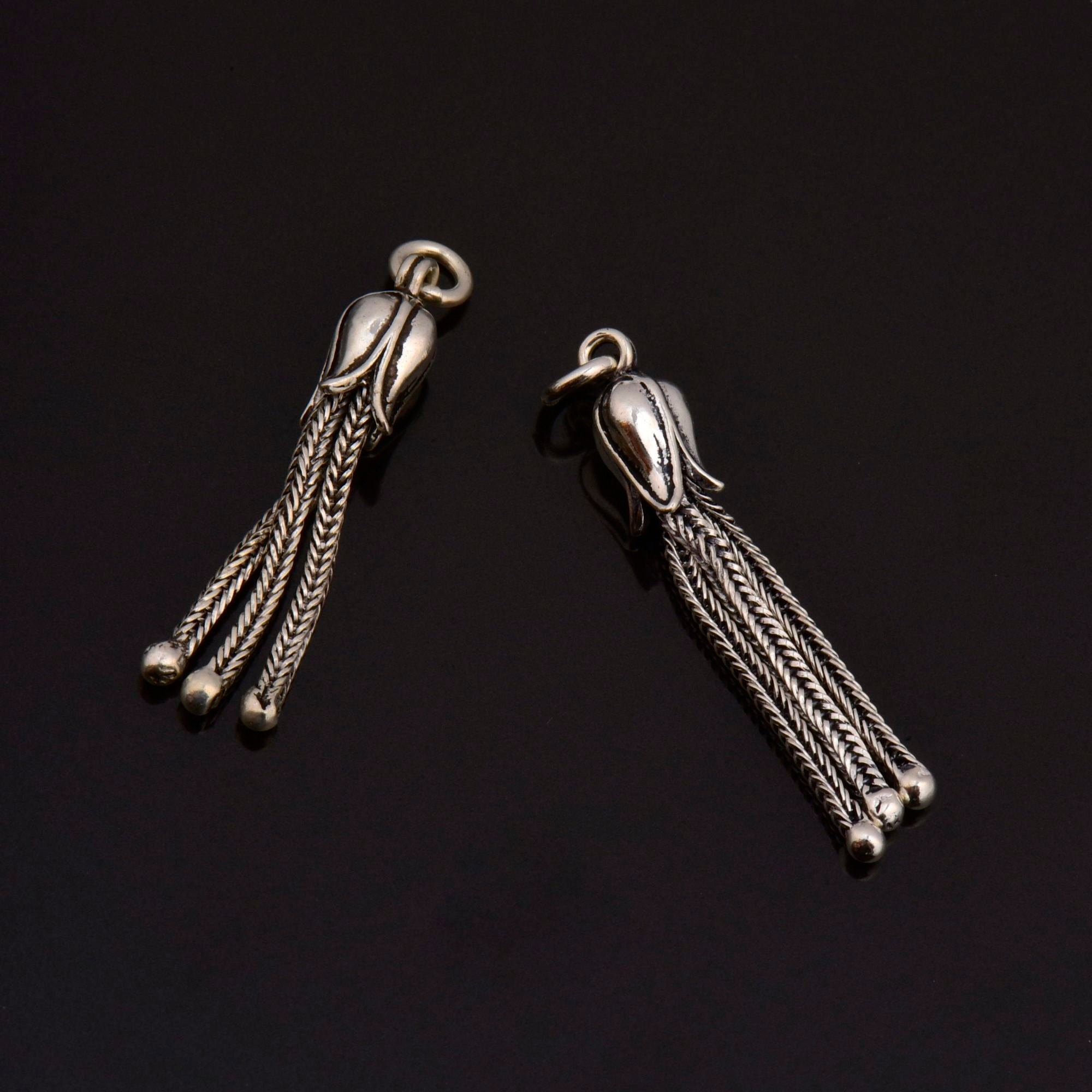 925 Sterling Silver Small Tassels, Handmade Silver Tassels, 925 Solid Silver Tassels, Pendants Tassels, Jewelry Supply, M107