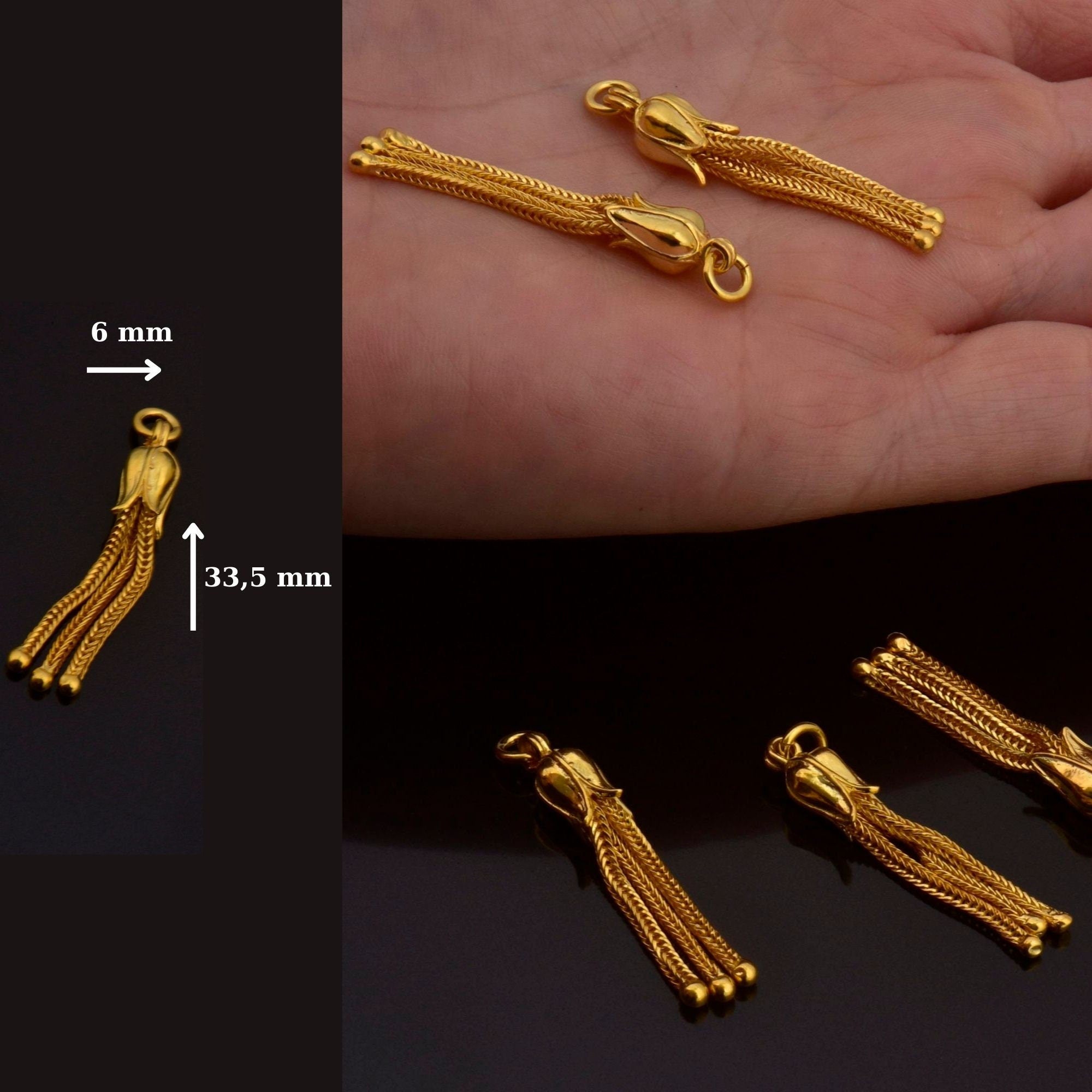 24K Gold Vermeil & 925 Silver Small Tassels, Handmade Silver Tassels in Gold, Silver Tassels, Pendants Tassels, Jewelry Supply, M/VM107