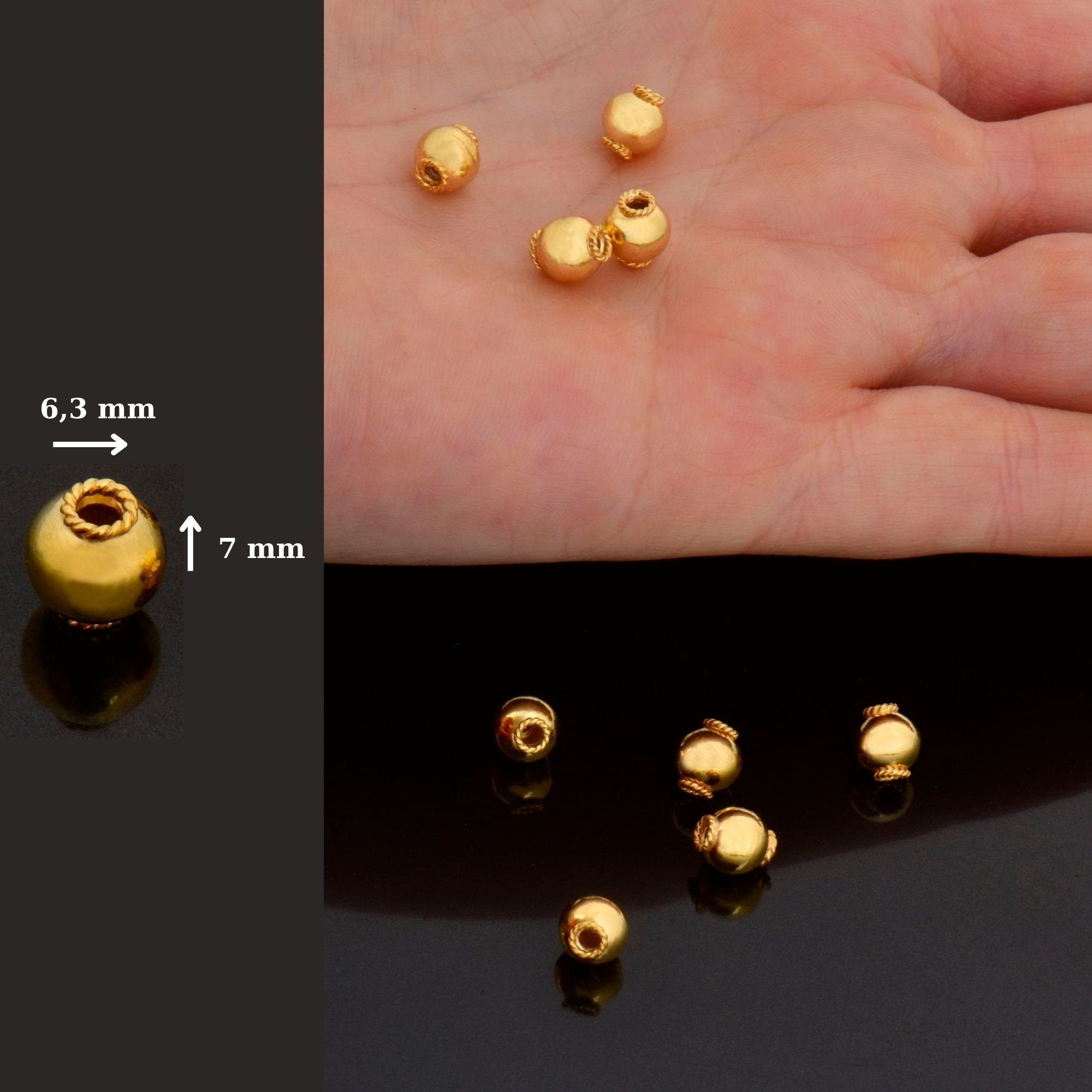 24K Gold Vermeil Round Beads, Handmade Silver Beads in 24K Gold, 925 Solid Silver Beads, Handmade Beads, Jewelry Supply, VM119A