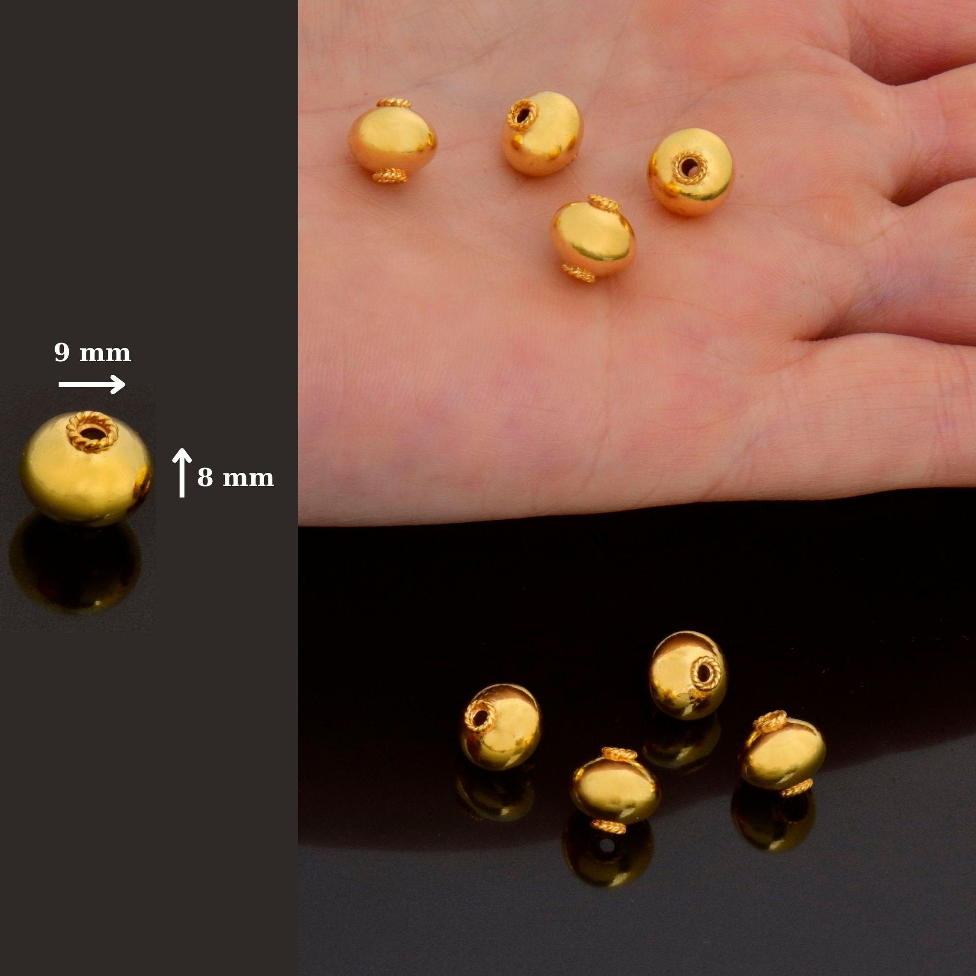 24K Gold Vermeil Round Beads, Handmade Silver Beads in 24K Gold, 925 Solid Silver Beads, Handmade Beads, Jewelry Supply, VM119B