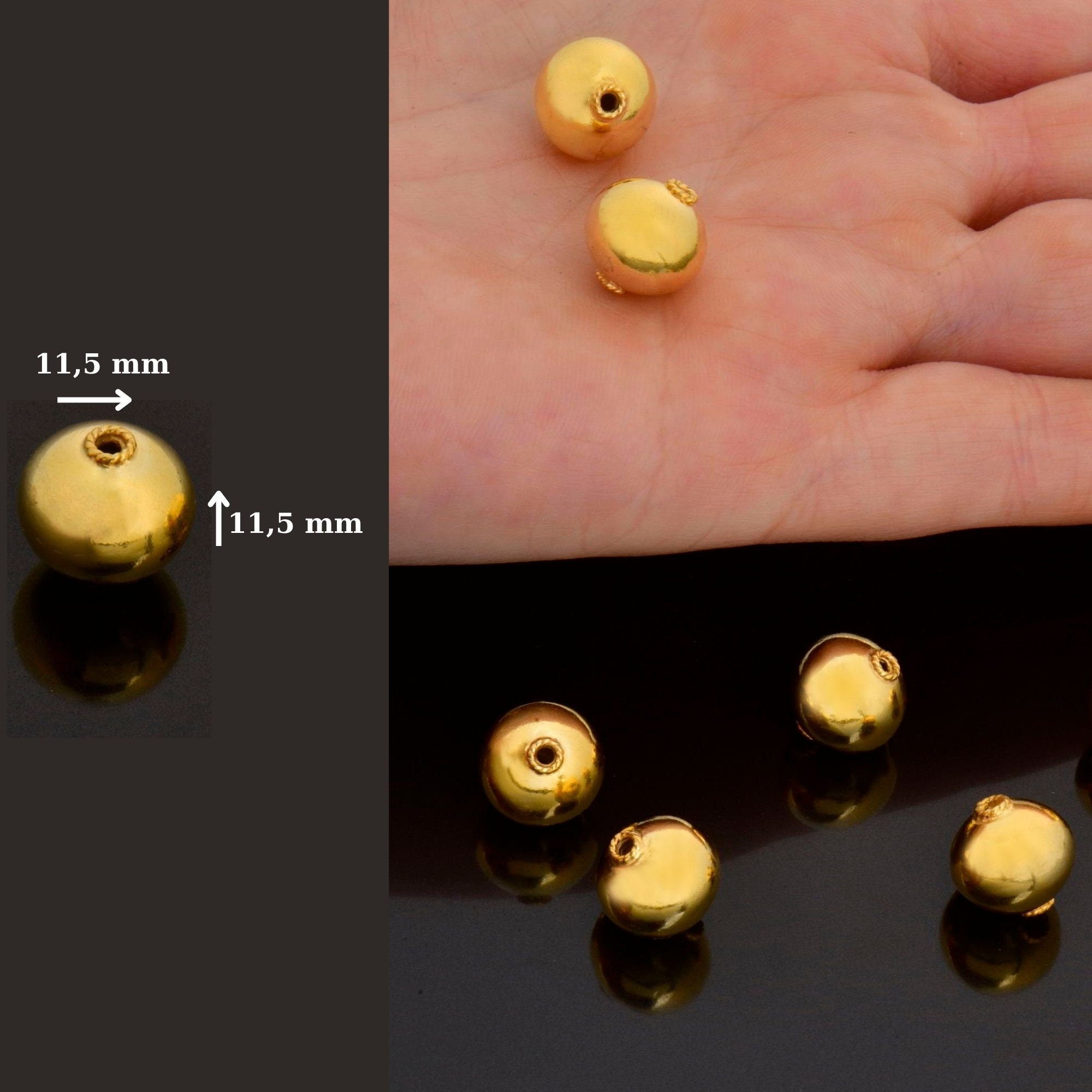 24K Gold Vermeil & 925 Silver Round Beads, Handmade Silver Beads inGold , Solid Silver Beads, Handmade Beads, Jewelry Supply, M/VM119 A-C