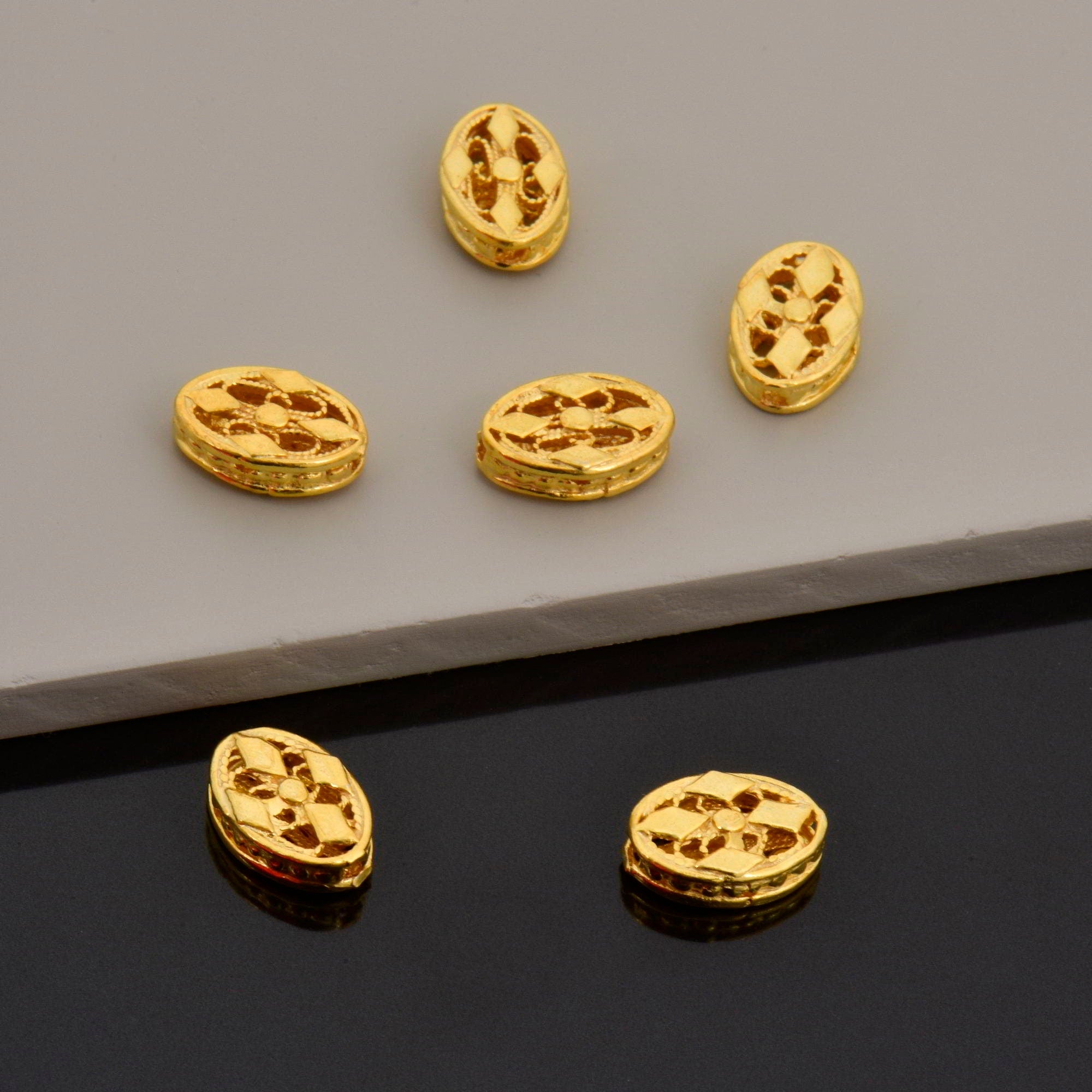 24K Gold Vermeil Flat Tube Spacer Beads, Handmade Silver Spacer Beads in 24K Gold, 925 Silver Spacer Beads, Jewelry Supplies, VM120