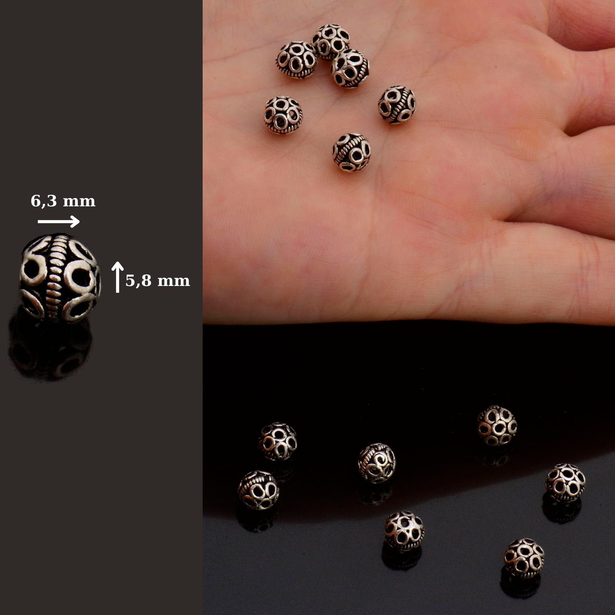 925 Sterling Silver Filigree Beads, Handmade Silver Beads, Solid Silver Beads, Spacer Beads, Jewelry Supply, M121A