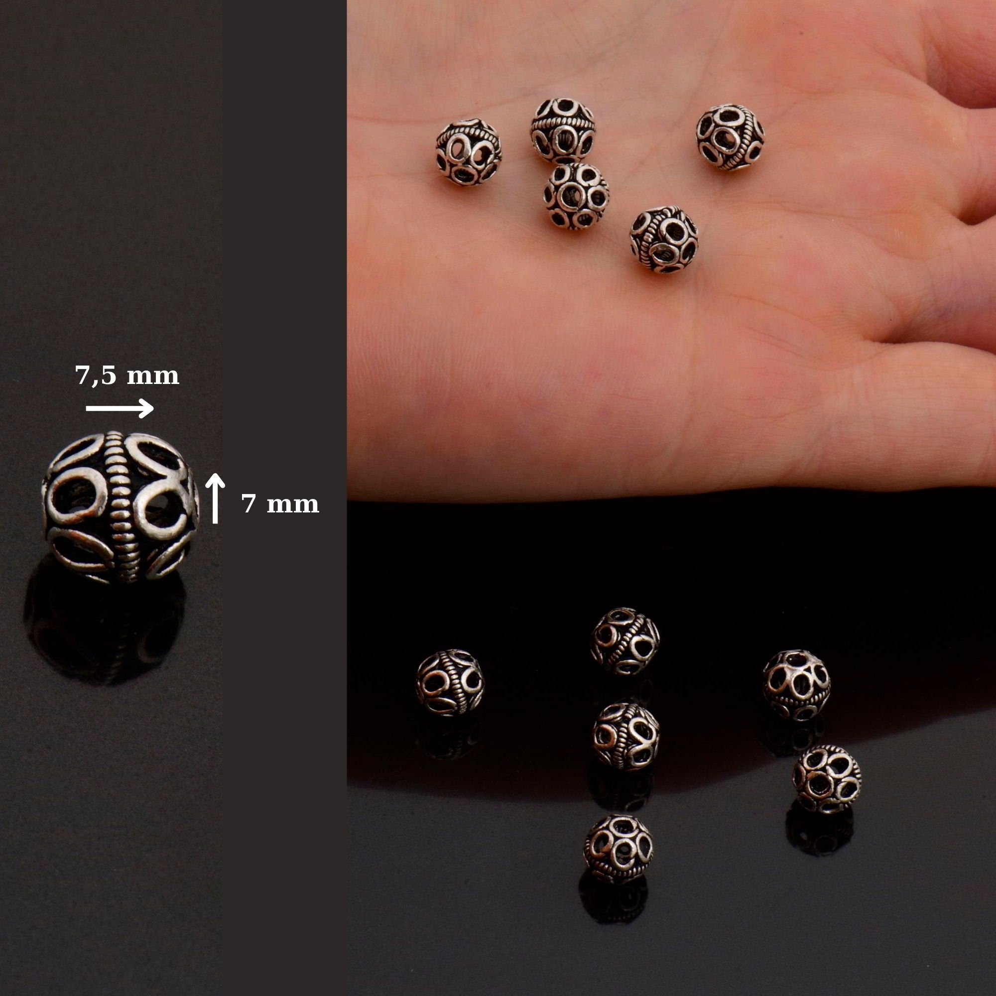 925 Sterling Silver Filigree Beads, Handmade Silver Beads, Solid Silver Beads, Spacer Beads, Jewelry Supply, M121B