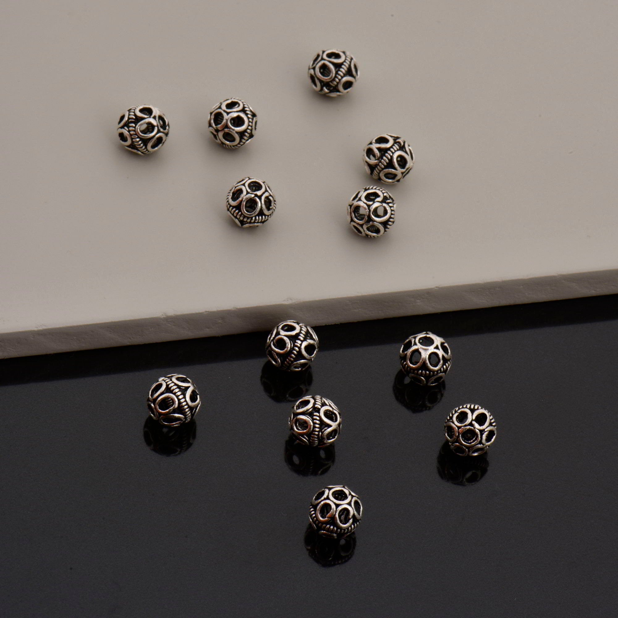 925 Sterling Silver Filigree Beads, Handmade Silver Beads, Solid Silver Beads, Spacer Beads, Jewelry Supply, M121B