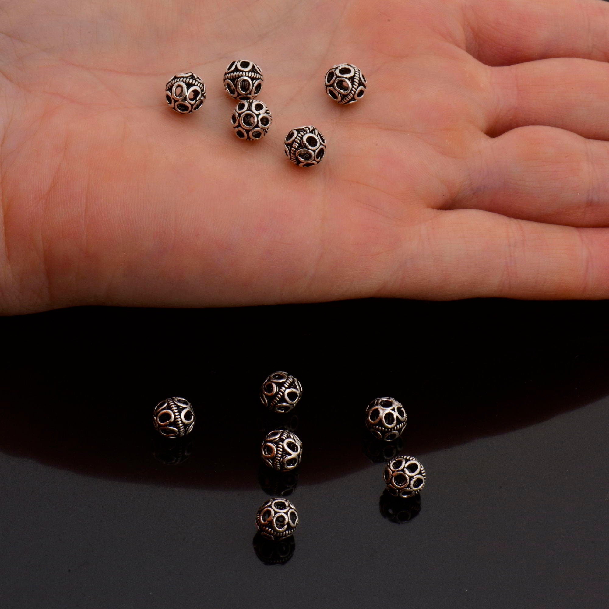 925 Sterling Silver Filigree Beads, Handmade Silver Beads, Solid Silver Beads, Spacer Beads, Jewelry Supply, M121B