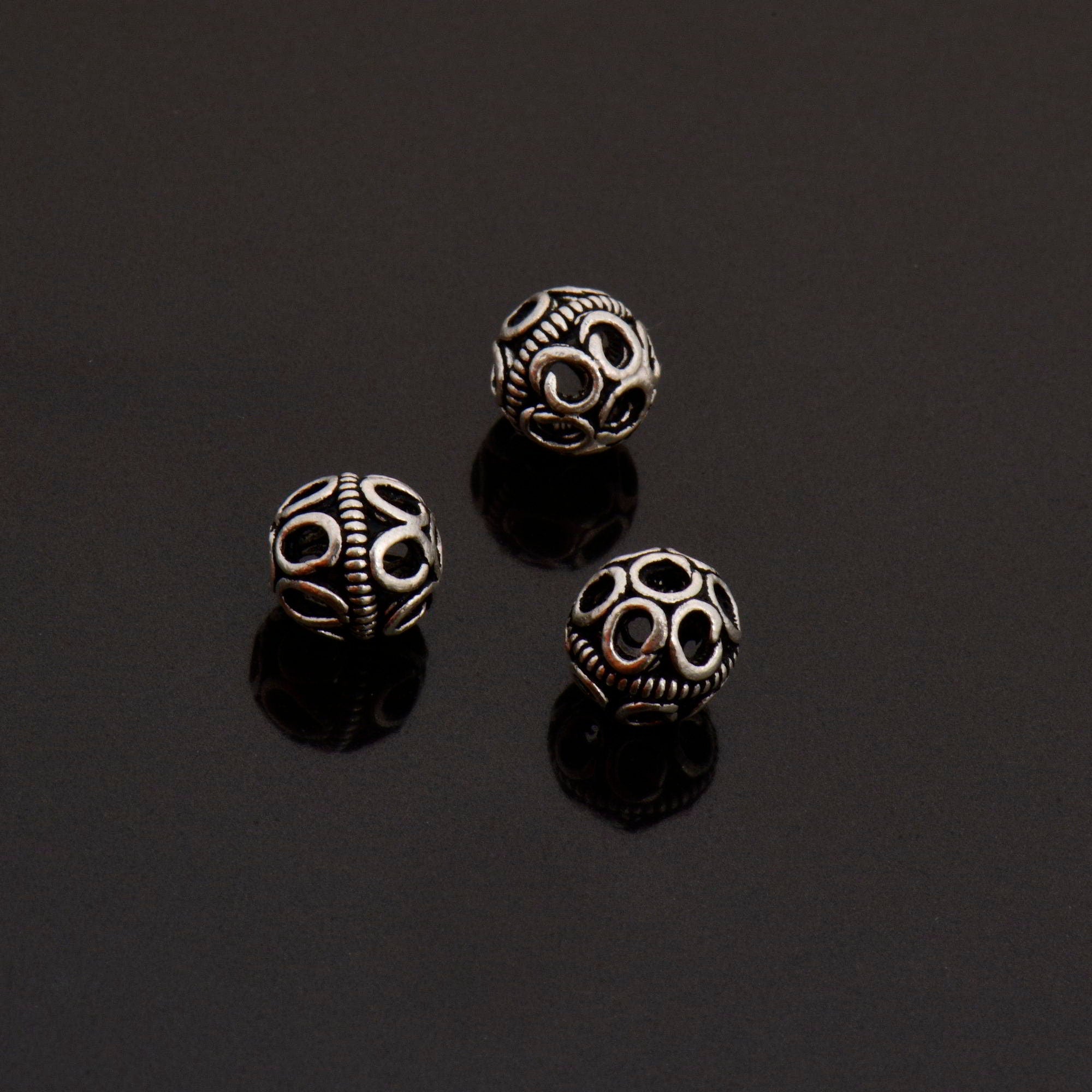 925 Sterling Silver Filigree Beads, Handmade Silver Beads, Solid Silver Beads, Spacer Beads, Jewelry Supply, M121B