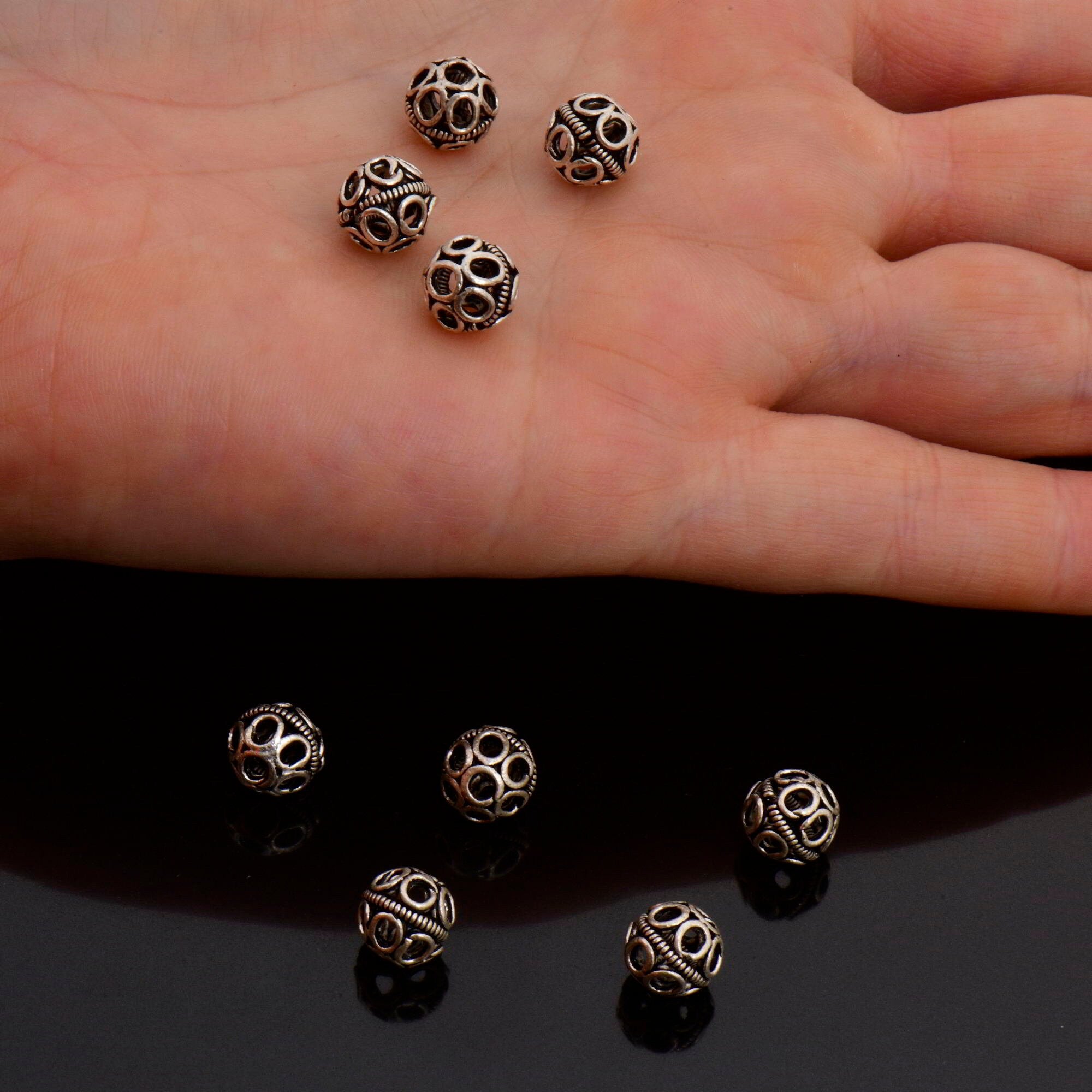 925 Sterling Silver Filigree Beads, Handmade Silver Beads, Solid Silver Beads, Spacer Beads, Jewelry Supply, M121C