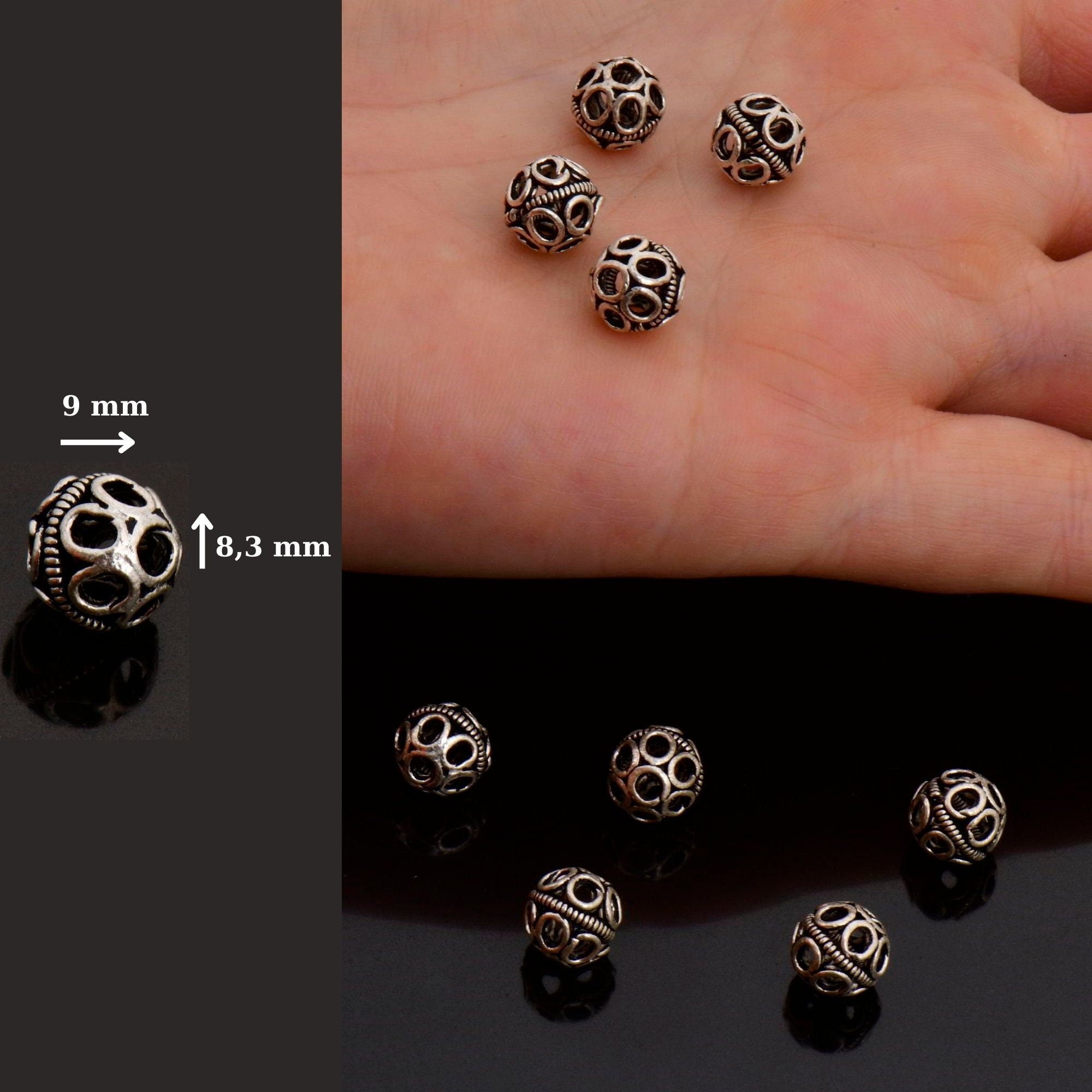 925 Sterling Silver Filigree Beads, Handmade Silver Beads, Solid Silver Beads, Spacer Beads, Jewelry Supply, M121C