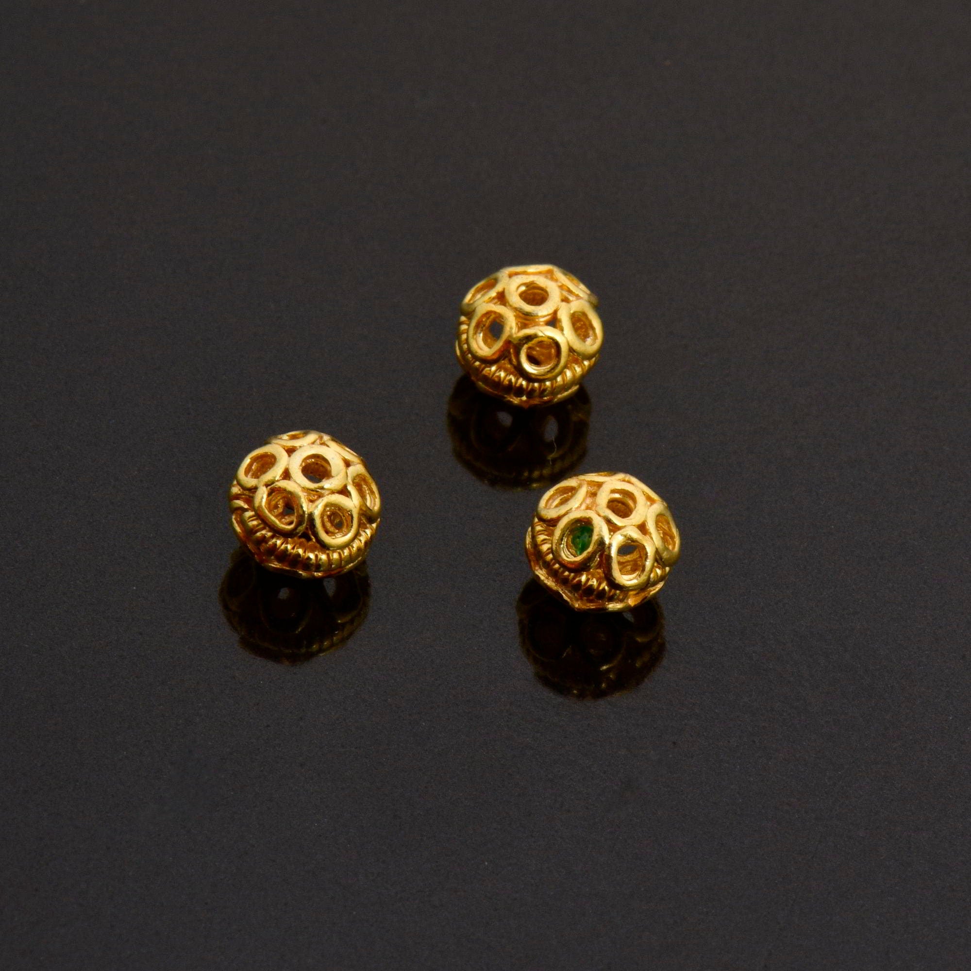 24K Gold Vermeil Filigree Beads, Handmade Silver Beads in 24K Gold, 925 Solid Silver Beads, Spacer Beads, Jewelry Supply, VM121A