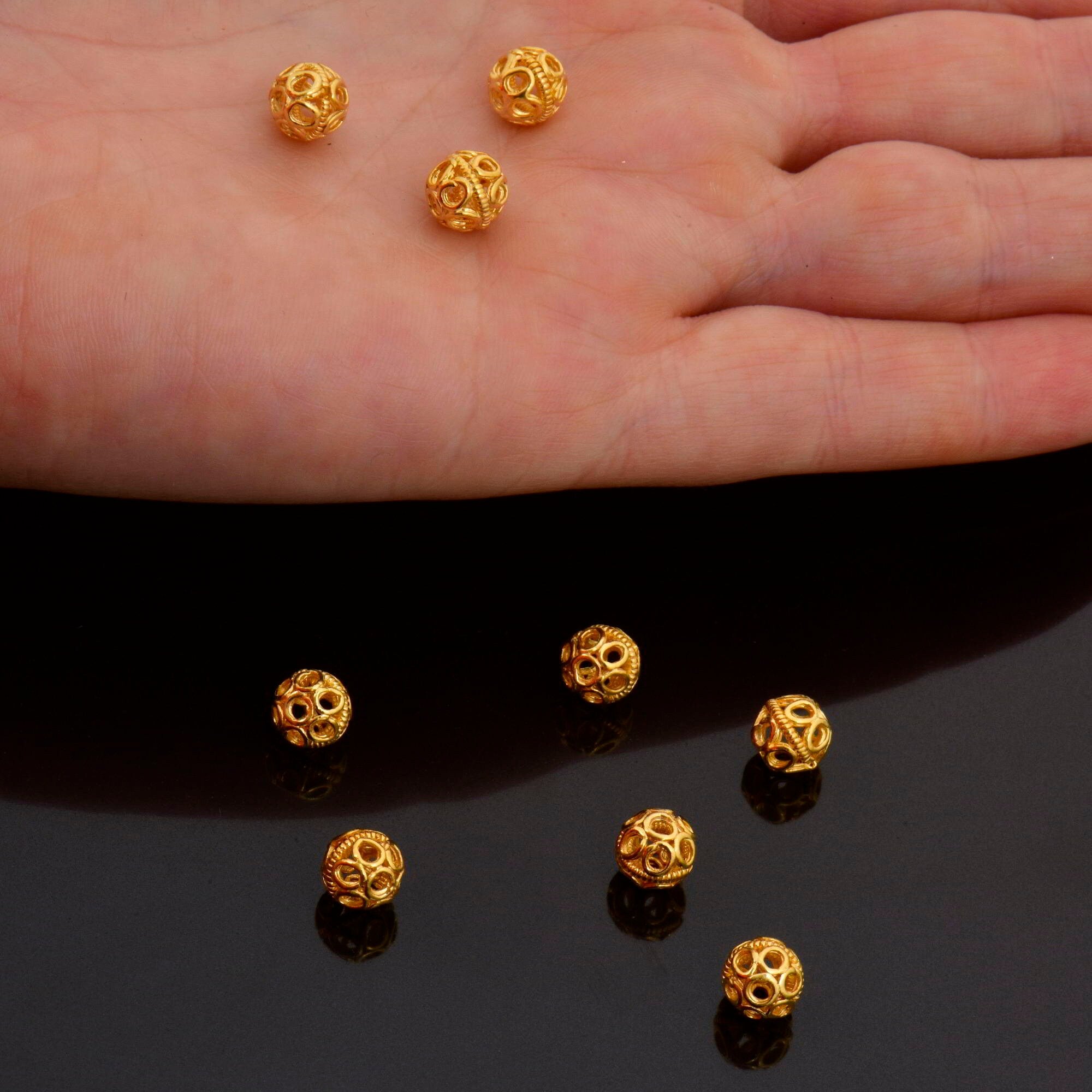 24K Gold Vermeil Filigree Beads, Handmade Silver Beads in 24K Gold, 925 Solid Silver Beads, Spacer Beads, Jewelry Supply, VM121B