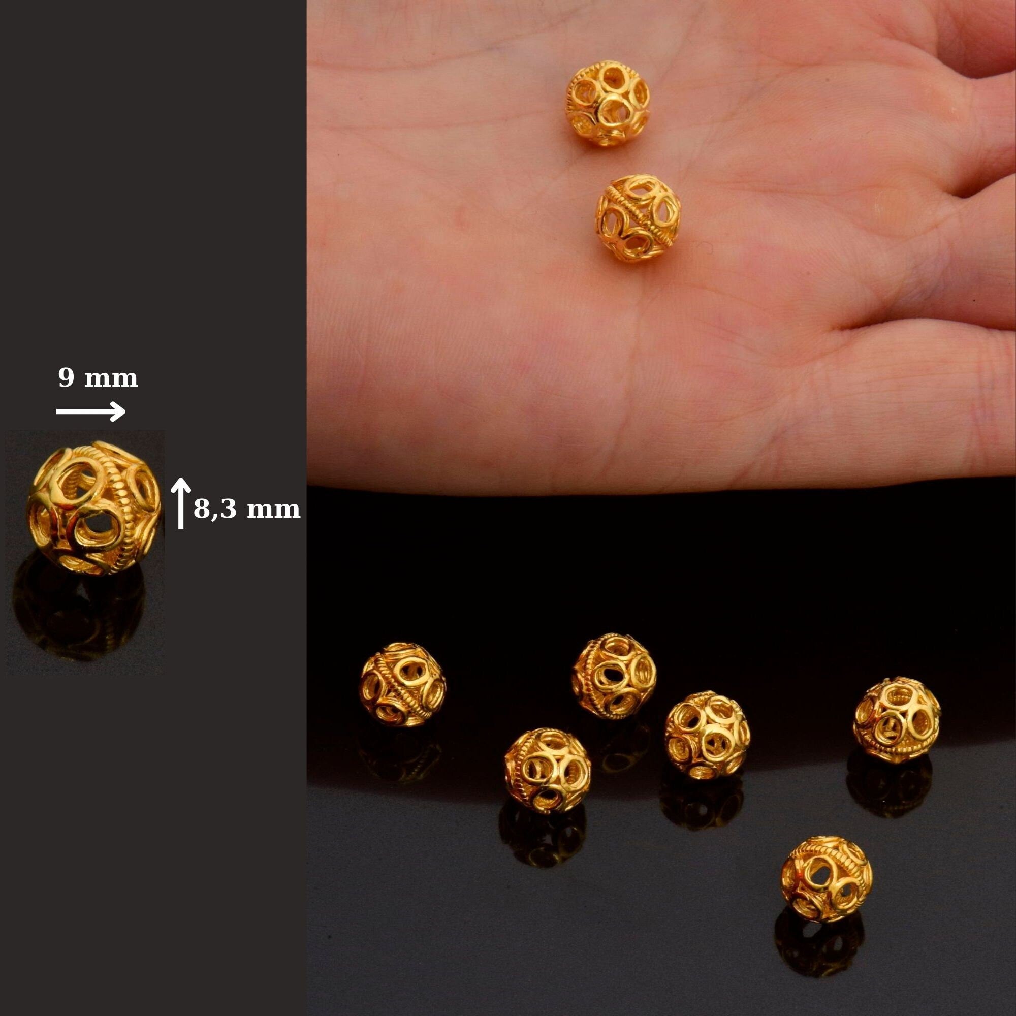 24K Gold Vermeil Filigree Beads, Handmade Silver Beads in 24K Gold, 925 Solid Silver Beads, Spacer Beads, Jewelry Supply, VM121C