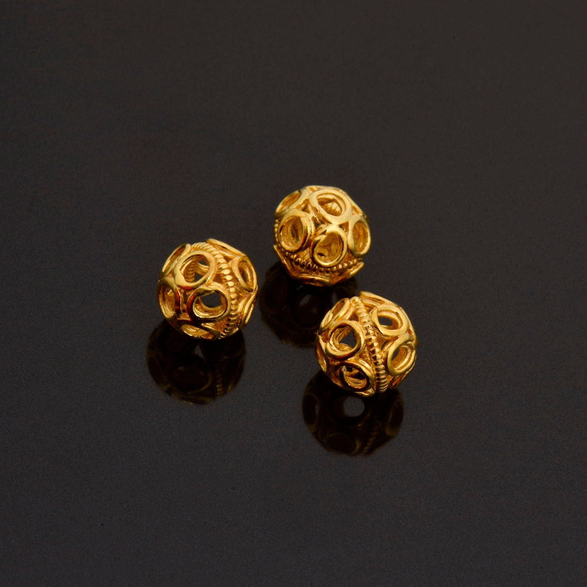 24K Gold Vermeil Filigree Beads, Handmade Silver Beads in 24K Gold, 925 Solid Silver Beads, Spacer Beads, Jewelry Supply, VM121C