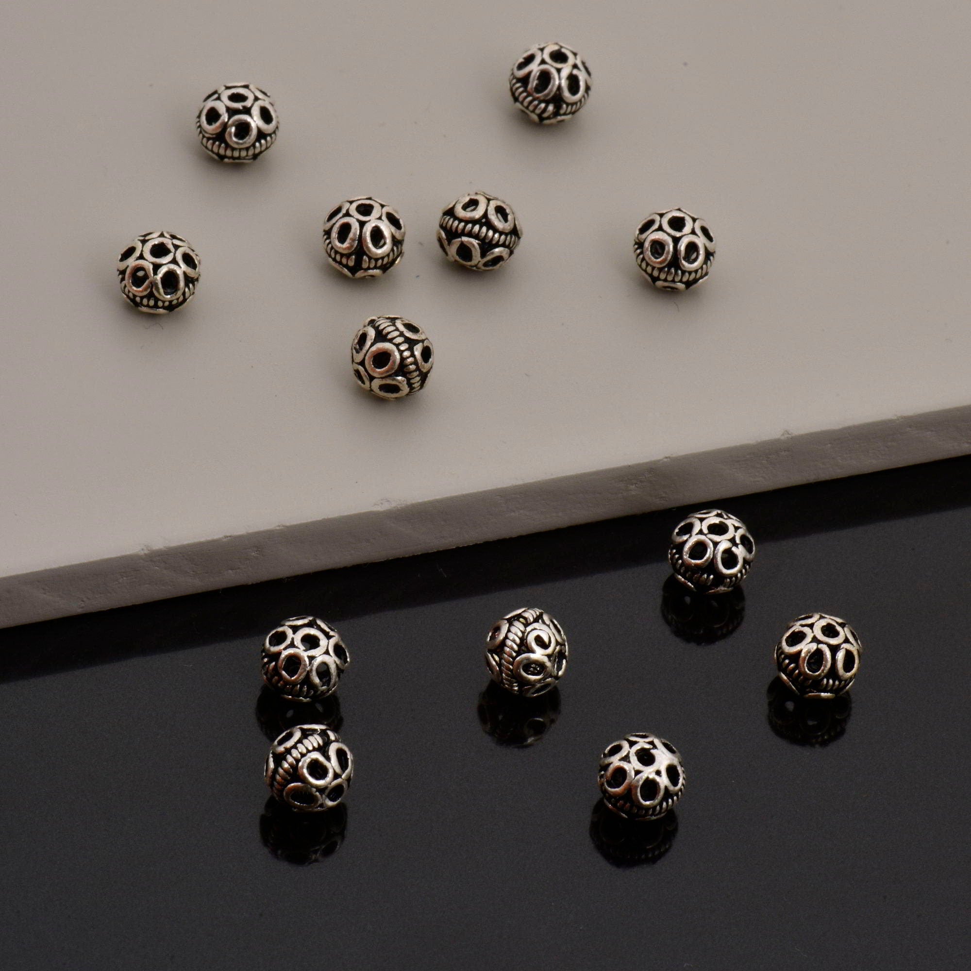 24K Gold Vermeil and 925 Silver Filigree Beads, Handmade Silver Beads, Gold Beads, Spacer Beads, Jewelry Supply, M/VM121 A-C