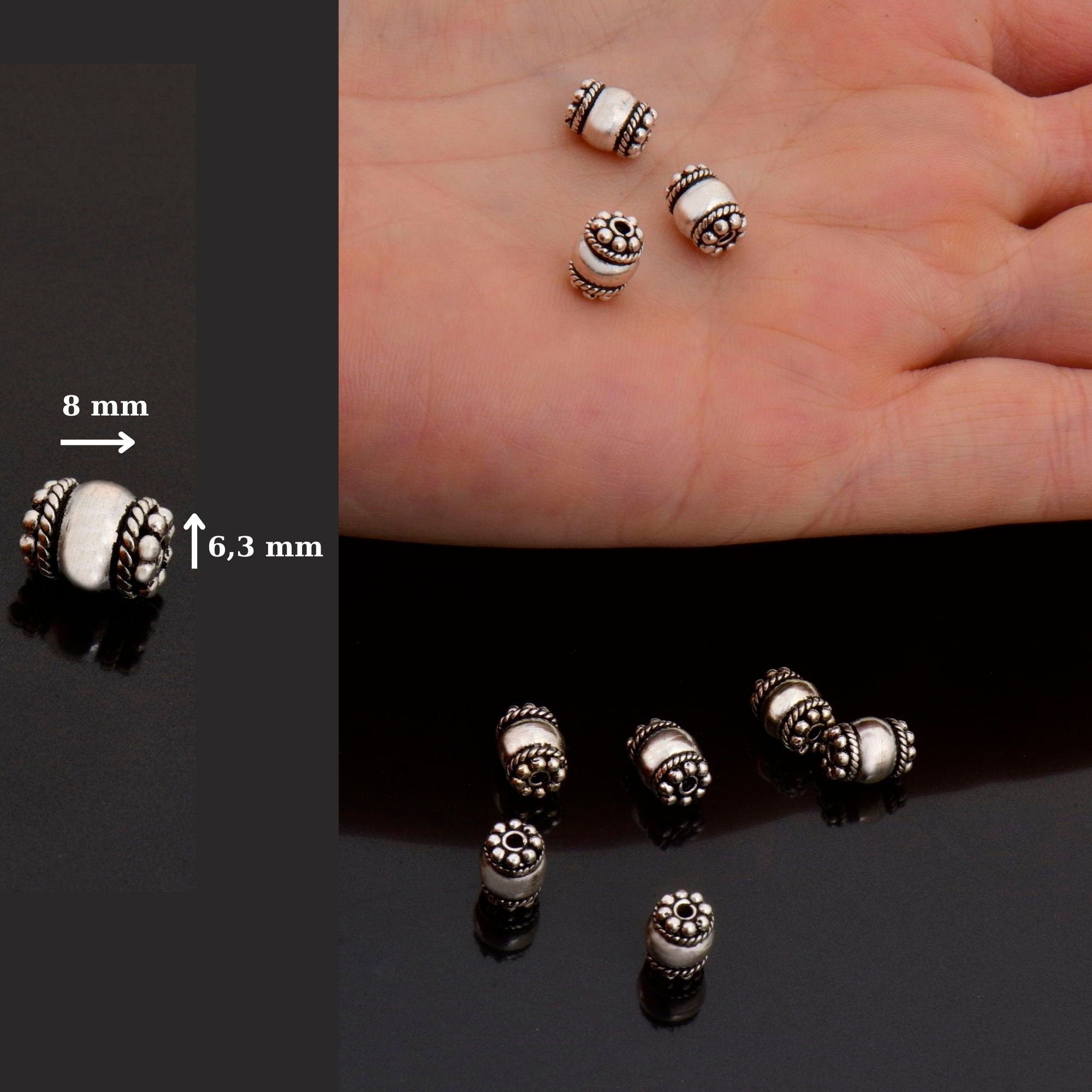 925 Sterling Silver Capped Beads, Handmade Silver Beads, Solid Silver Beads, Jewelry Supply, M123