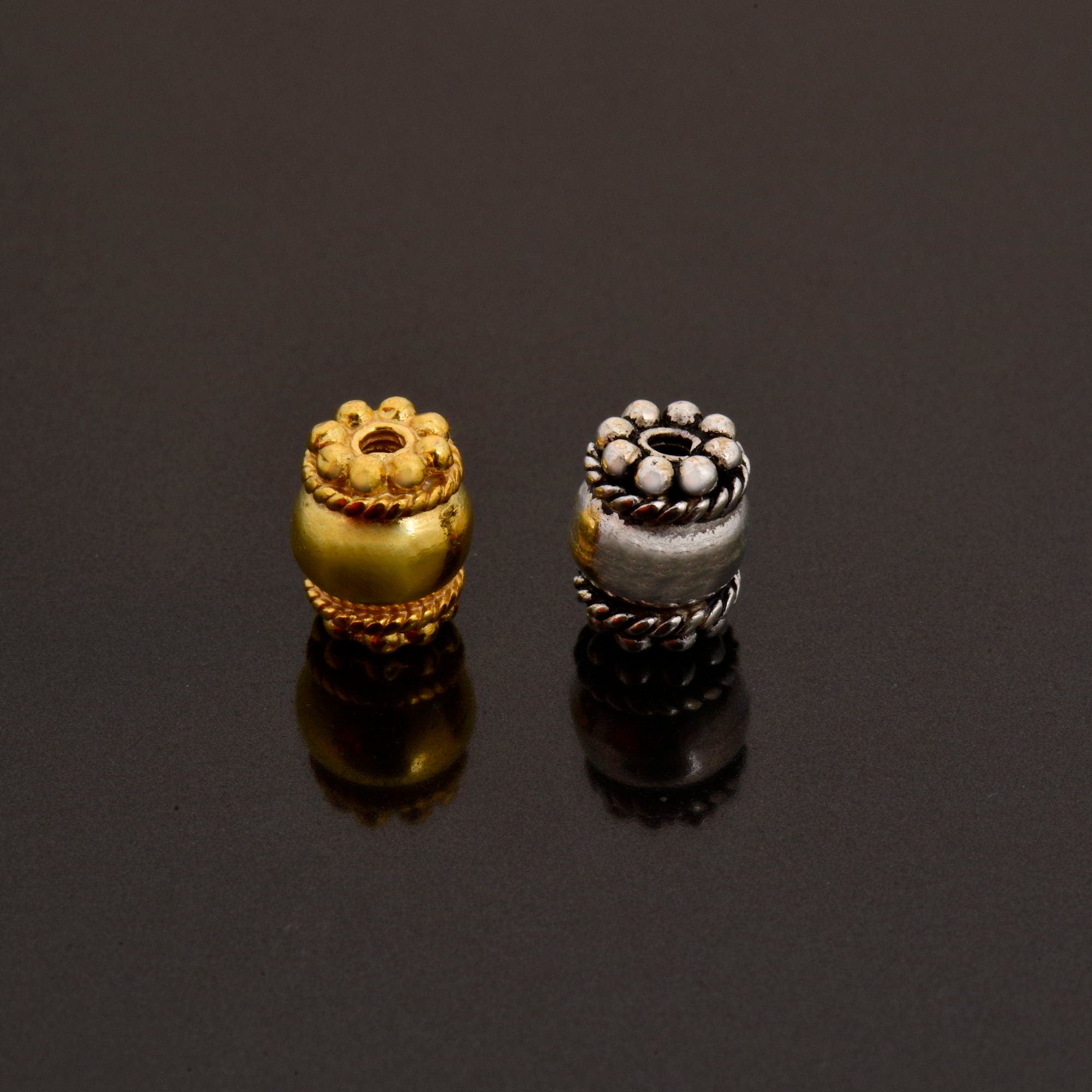 24K Gold Vermeil & 925 Silver Capped Beads, Handmade Silver Beads in Gold, Solid Silver Beads, Jewelry Supply, M/VM123