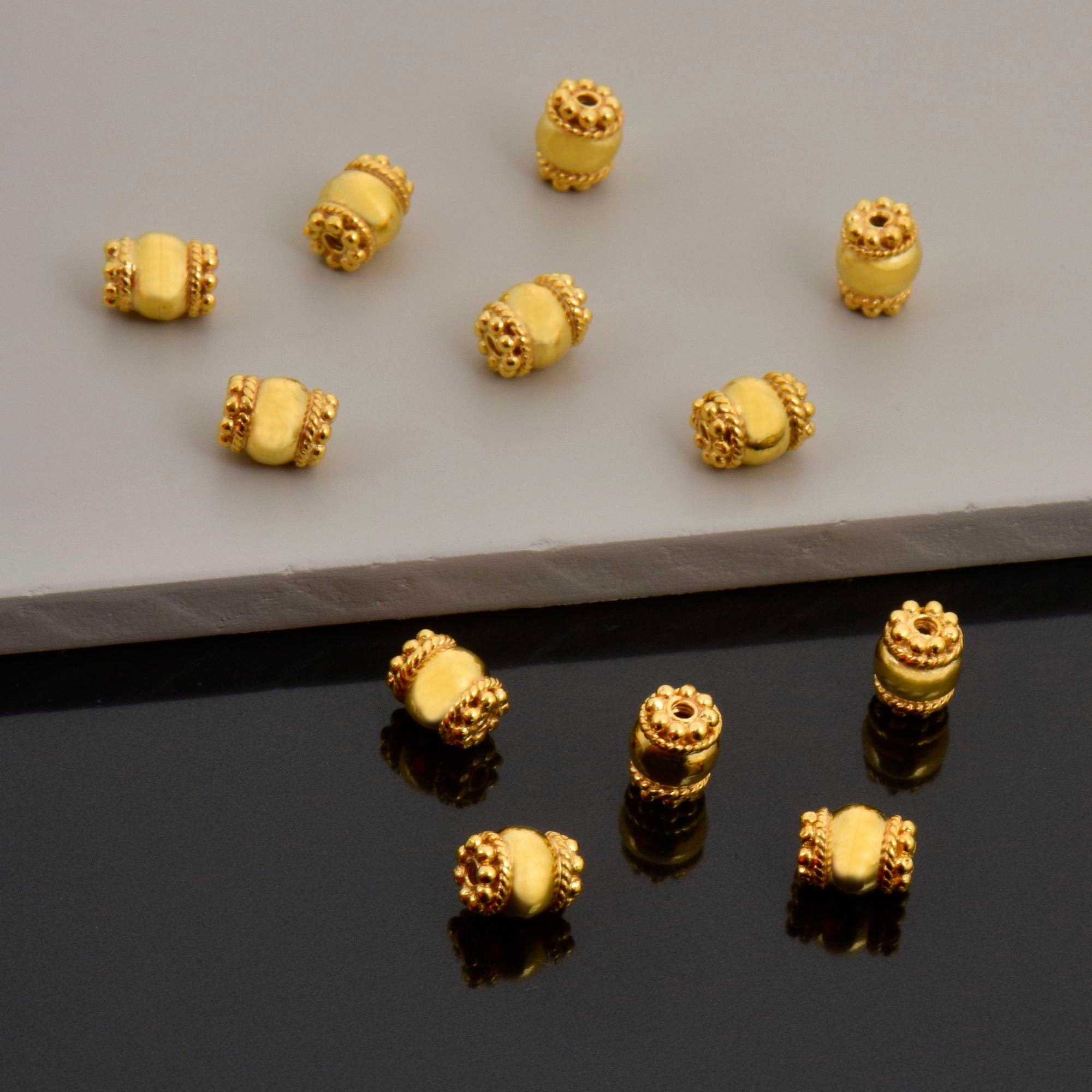 24K Gold Vermeil & 925 Silver Capped Beads, Handmade Silver Beads in Gold, Solid Silver Beads, Jewelry Supply, M/VM123