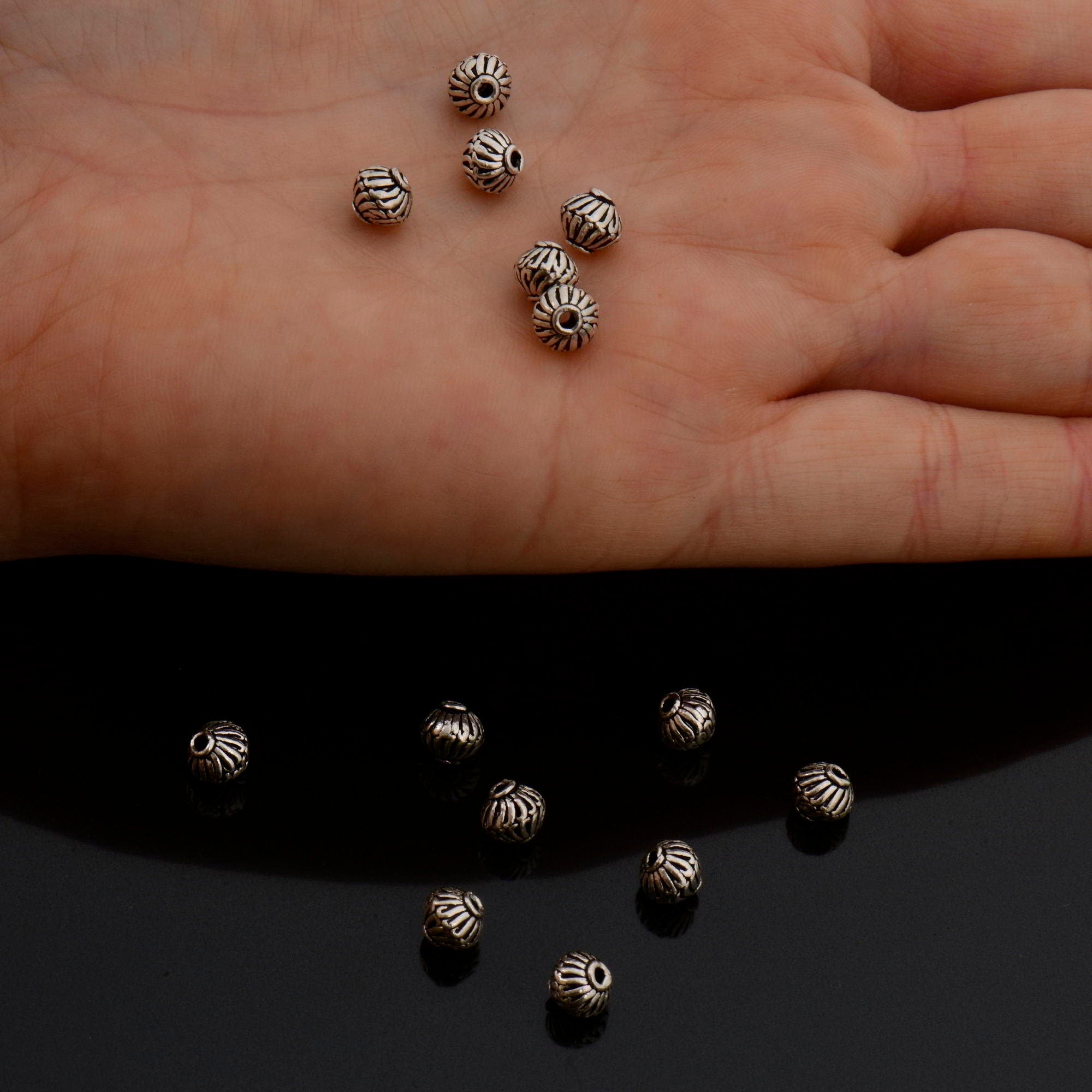 925 Sterling Silver Striated Bicone Beads, Handmade Silver Beads, 925 Solid Silver Beads, Spacer Beads, Jewelry Supply, M1177A