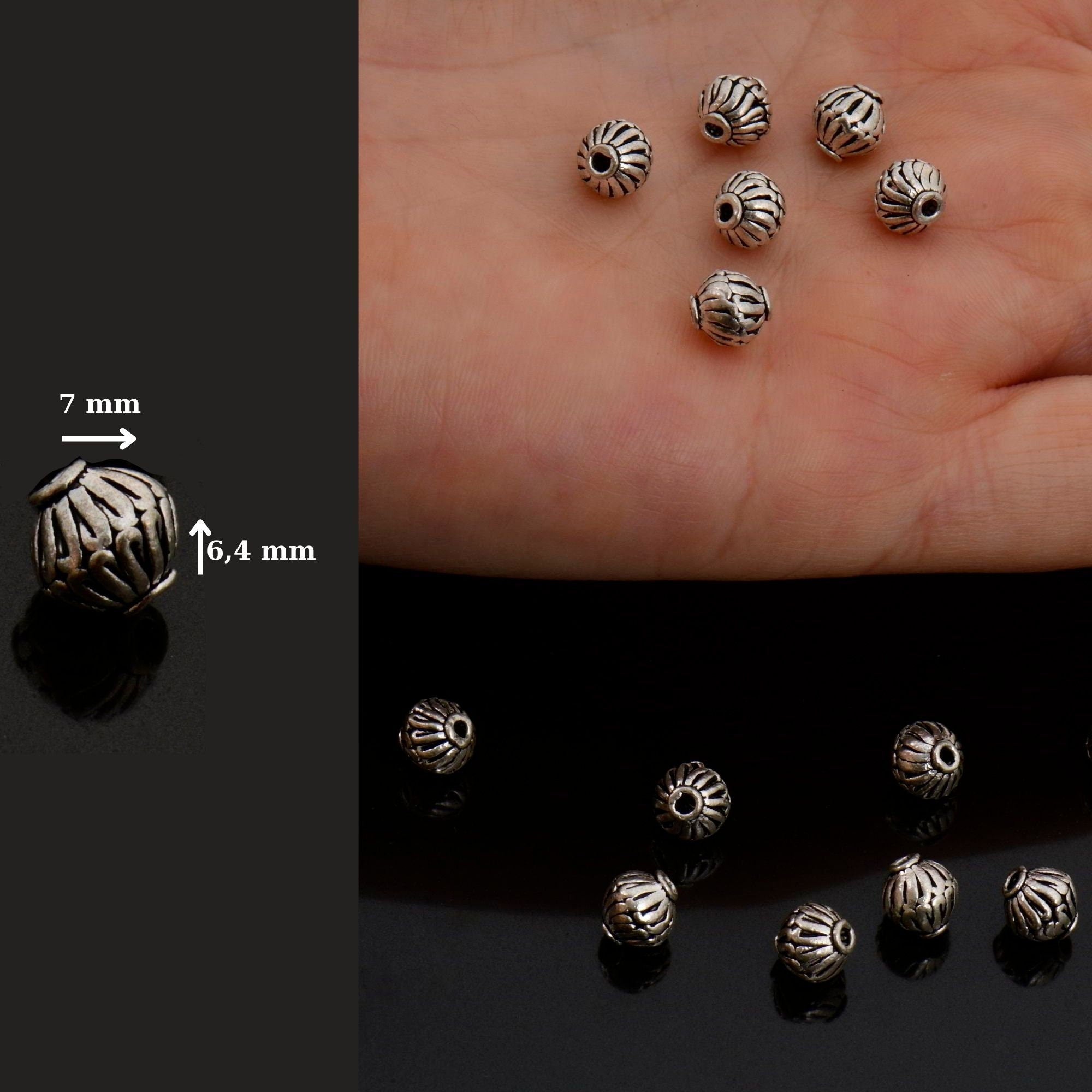 925 Sterling Silver Striated Bicone Beads, Handmade Silver Beads, 925 Solid Silver Beads, Spacer Beads, Jewelry Supply, M1177B