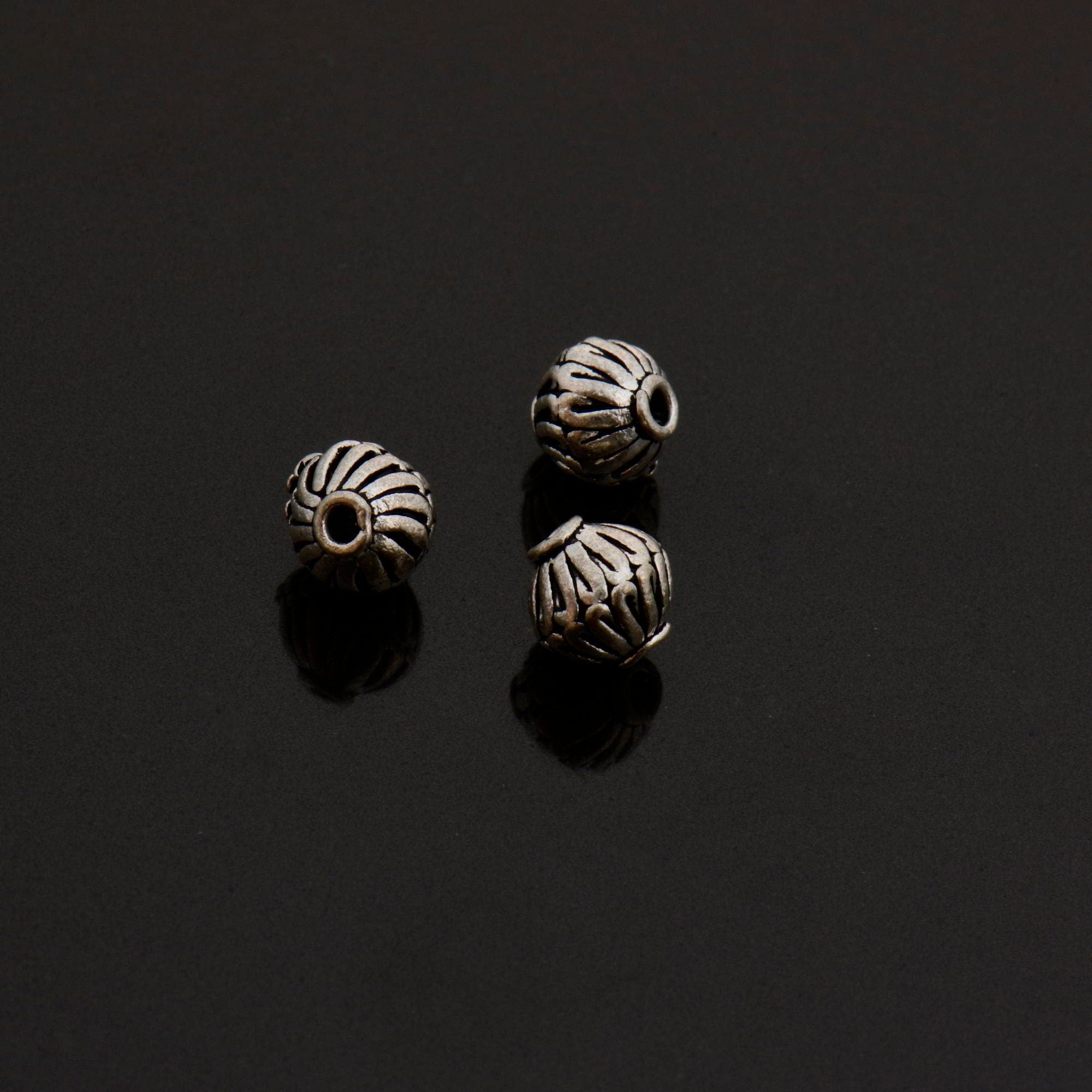 925 Sterling Silver Striated Bicone Beads, Handmade Silver Beads, 925 Solid Silver Beads, Spacer Beads, Jewelry Supply, M1177B