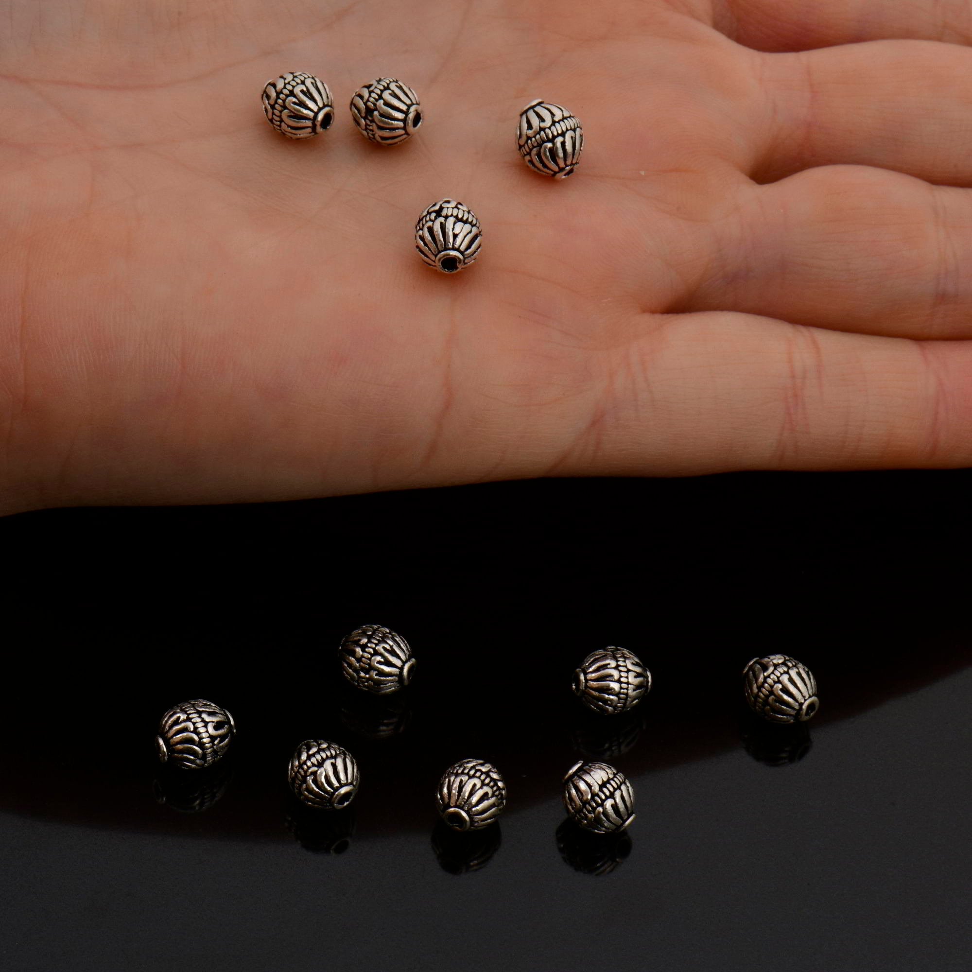 925 Sterling Silver Striated Bicone Beads, Handmade Silver Beads, 925 Solid Silver Beads, Spacer Beads, Jewelry Supply, M1177C