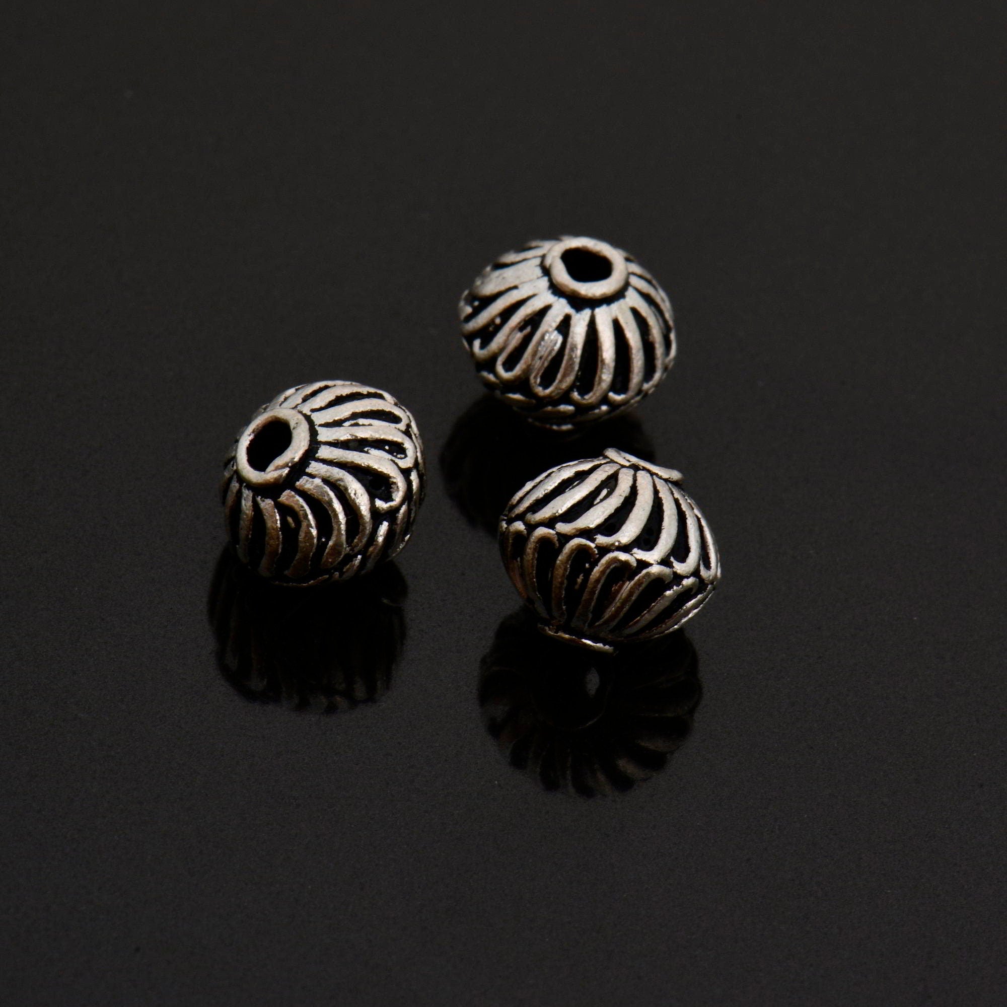 925 Sterling Silver Striated Bicone Beads, Handmade Silver Beads, 925 Solid Silver Beads, Spacer Beads, Jewelry Supply, M1177D