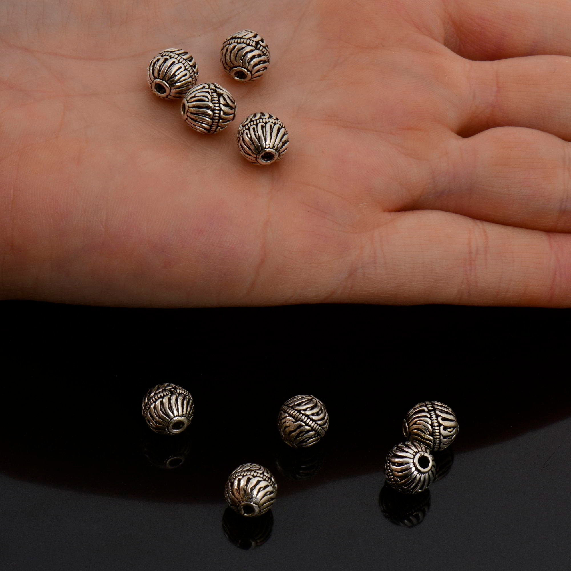 925 Sterling Silver Striated Bicone Beads, Handmade Silver Beads, 925 Solid Silver Beads, Spacer Beads, Jewelry Supply, M1177E