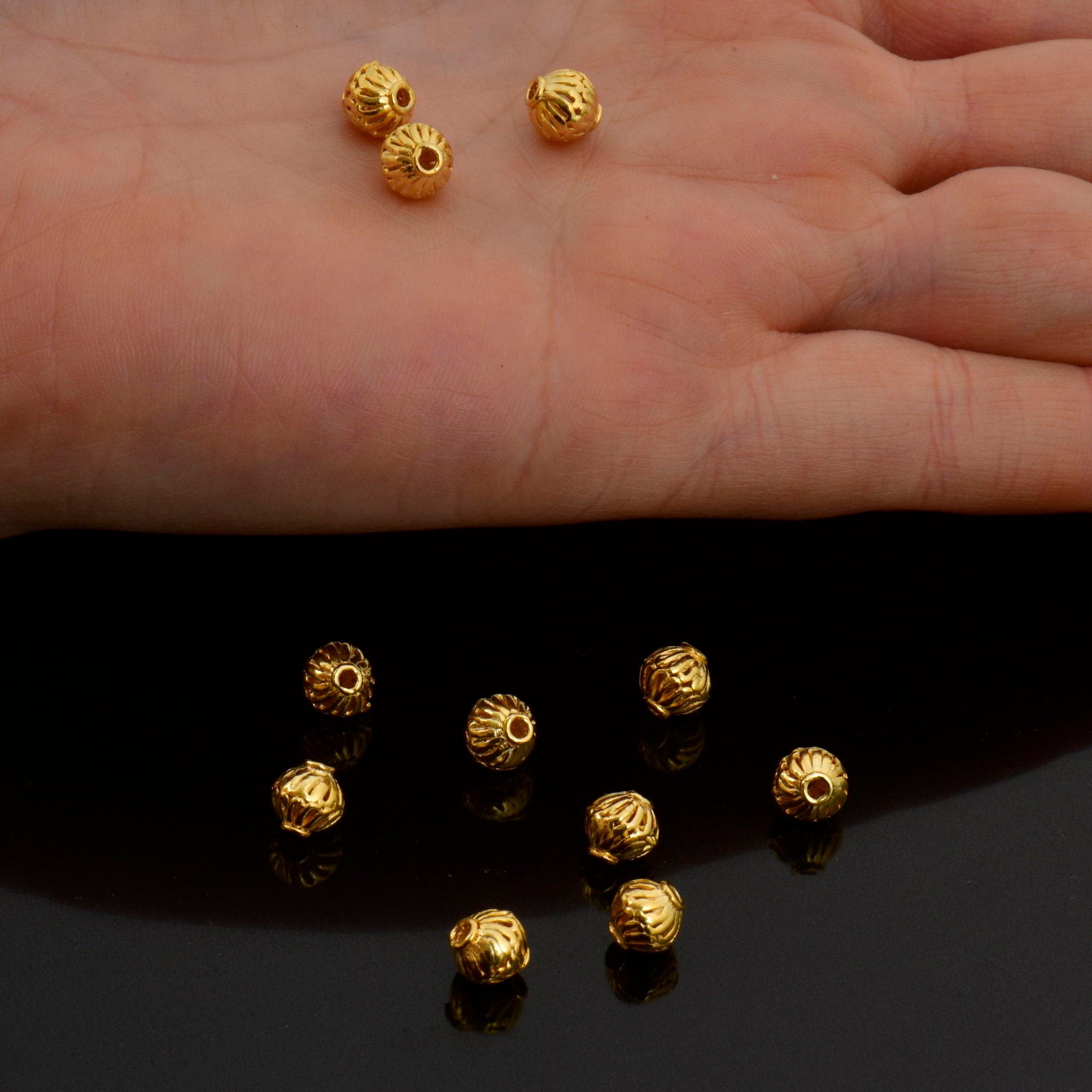 24K Gold Vermeil Striated Bicone Beads, Handmade Silver Beads in 24K Gold, 925 Solid Silver Beads, Spacer Beads, Jewelry Supply, VM117B